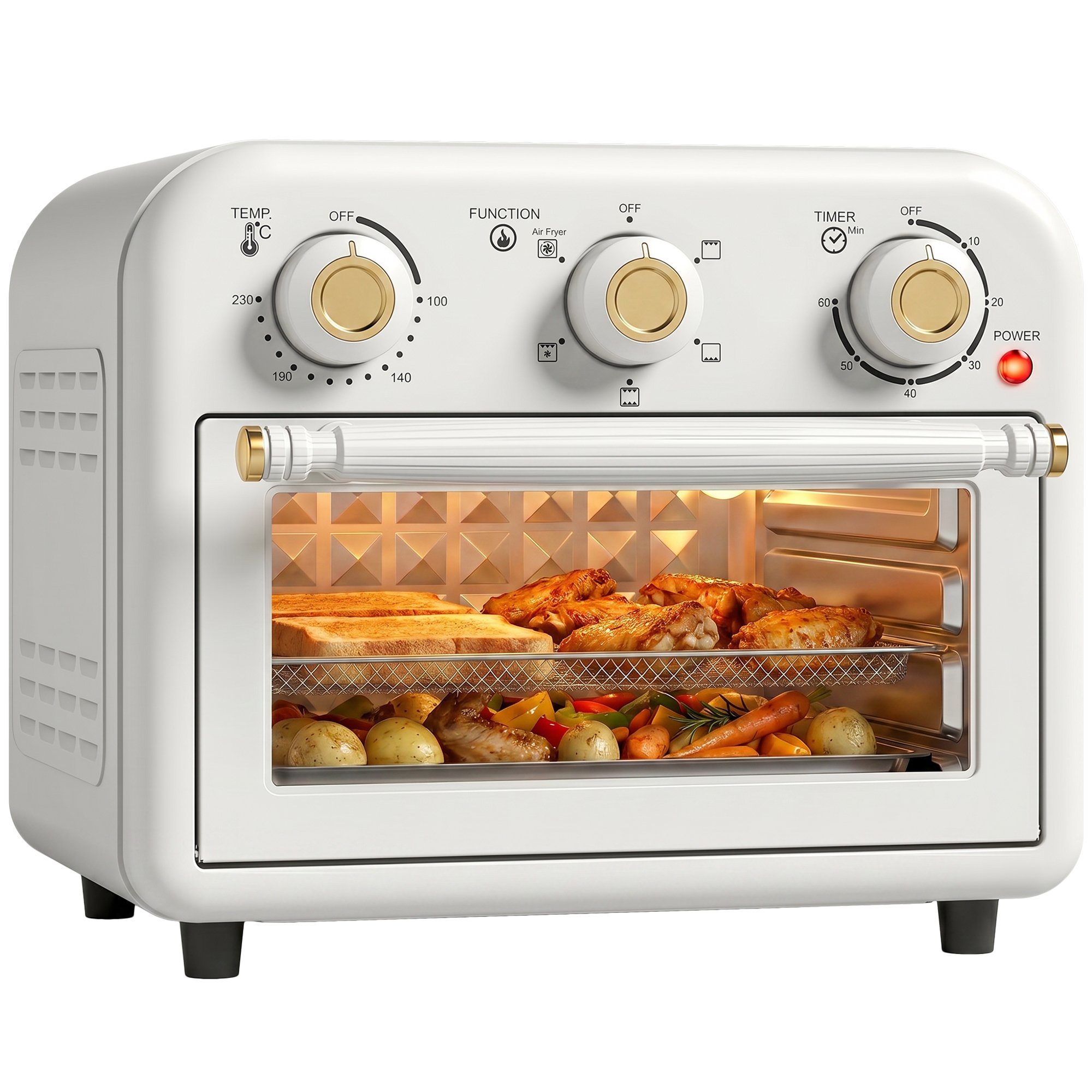 HOMCOM 12 L Air Fryer Oven with Knob Controls and Baking Tray - Cream White