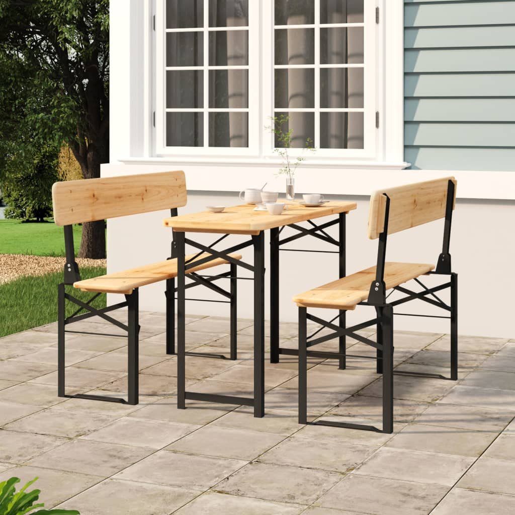 Walplus 3 Piece Wood Folding Outdoor Furniture Set - Brown - 115.5 x 46 x 75 cm