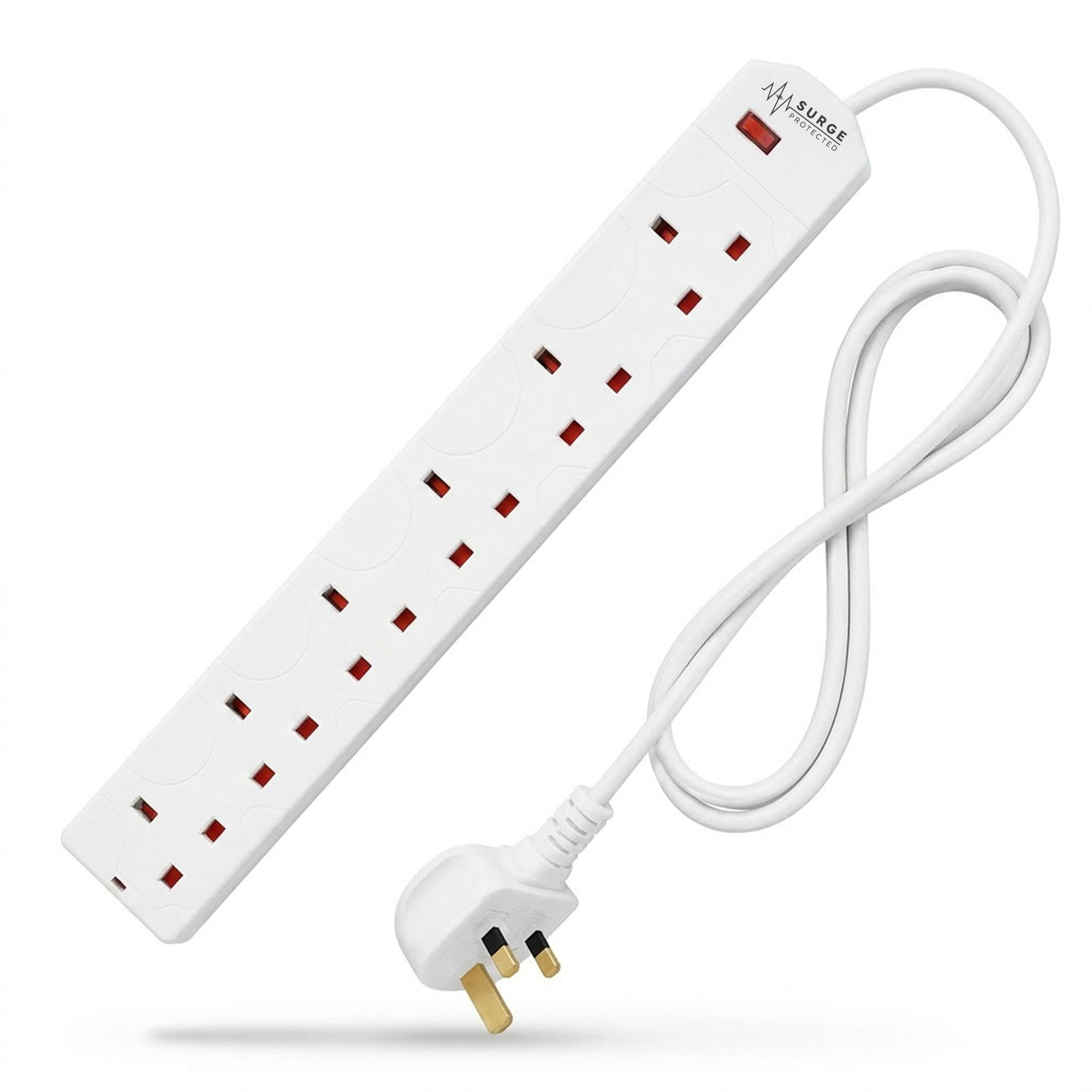 Desiretech 6 Gang Surge Protected Extension Lead - 2 Metre - White