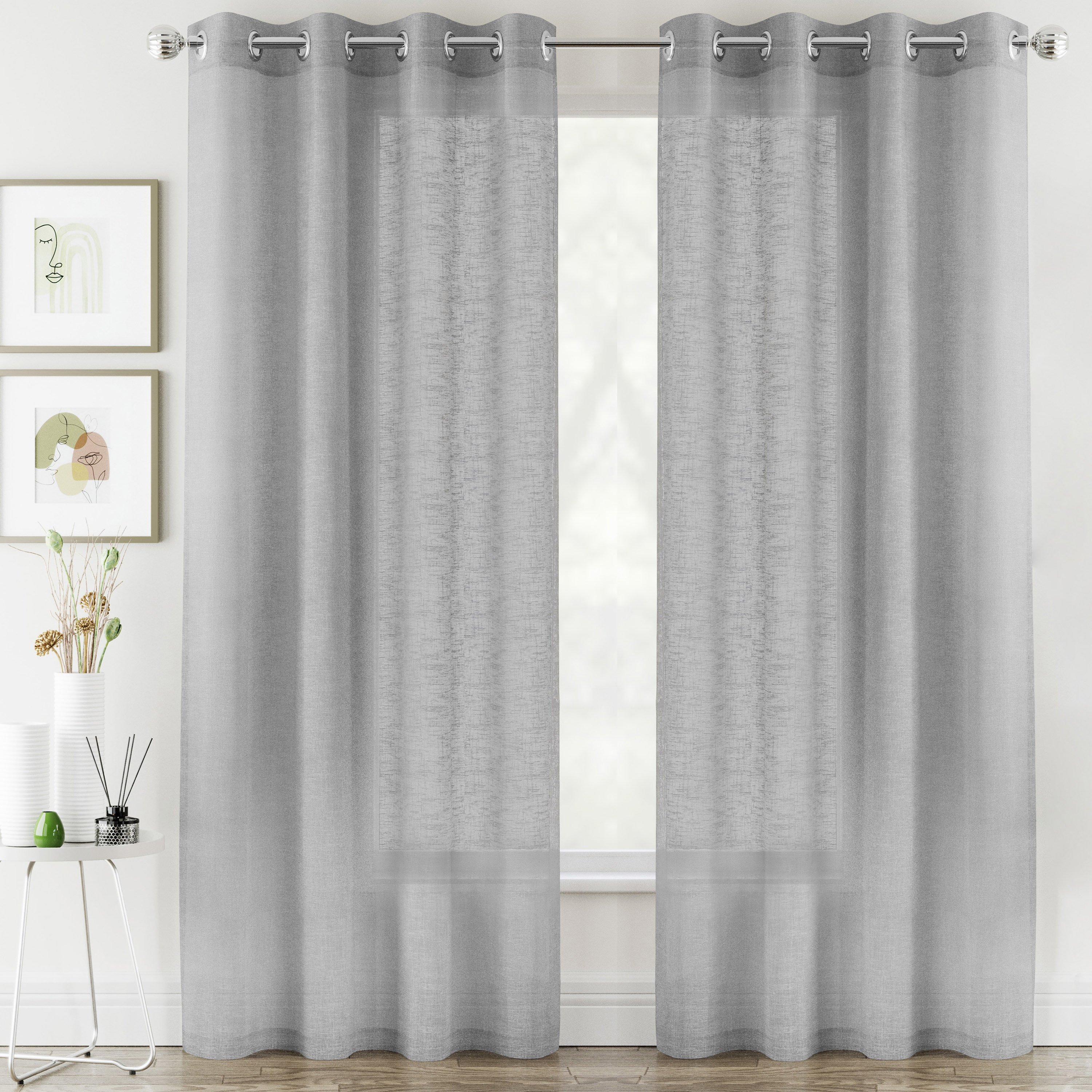 Tyrone Textiles Crete Eyelet Sheer Voile Panels - 140 x 229cm - Silver
