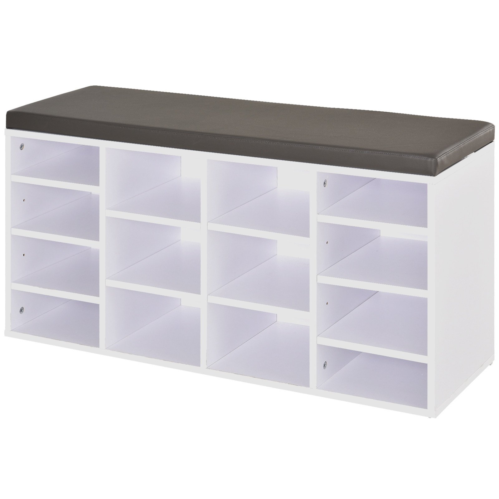 HOMCOM Shoe Bench with 14 Open Compartments and Padded Seat - White