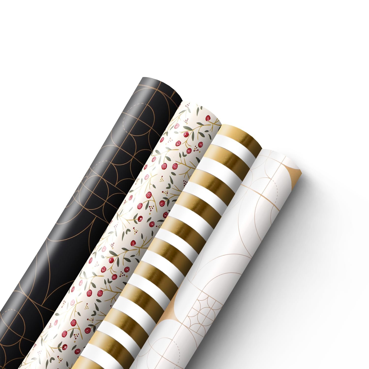 Kraft & Co Pack of 4 44cm x 5m Kraft Gift Wrapping Paper Rolls - Traditional