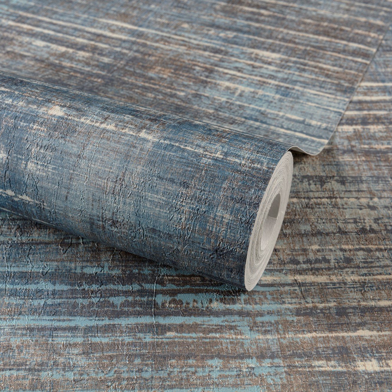 Grandeco Urban Stripe Distressed Metallic Textured Wallpaper - Navy Blue