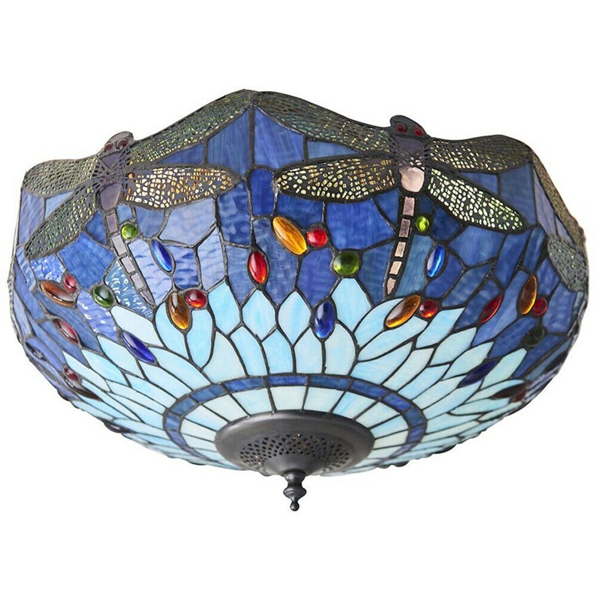 Loops Direct Glass and Steel Semi Flush Ceiling Light - Blue Dragonfly