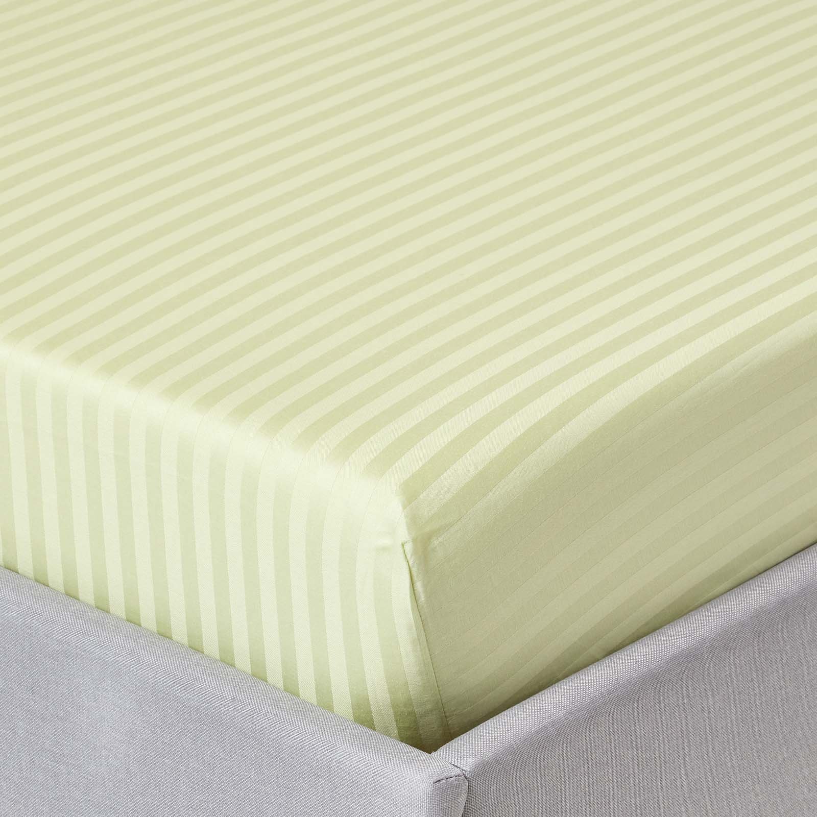 Homescapes Egyptian Cotton Sage Green Satin Stripe Fitted Sheet - Single