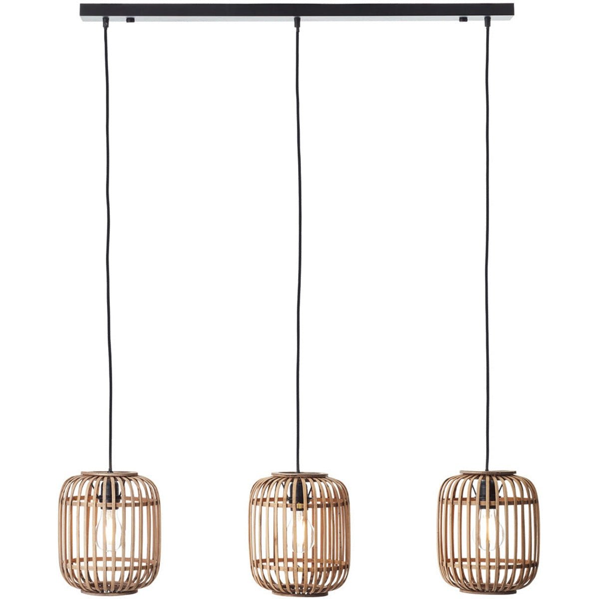 Loops Direct Bamboo and Steel 3-Light Pendant Light - Matt Black
