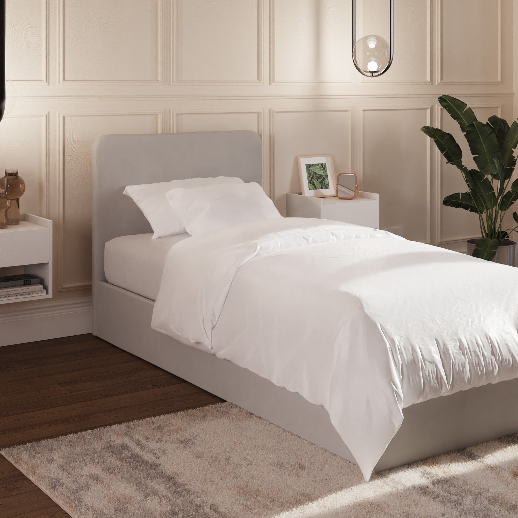 GFW Chiswick Single Velvet Side Lift Ottoman Bed - Grey