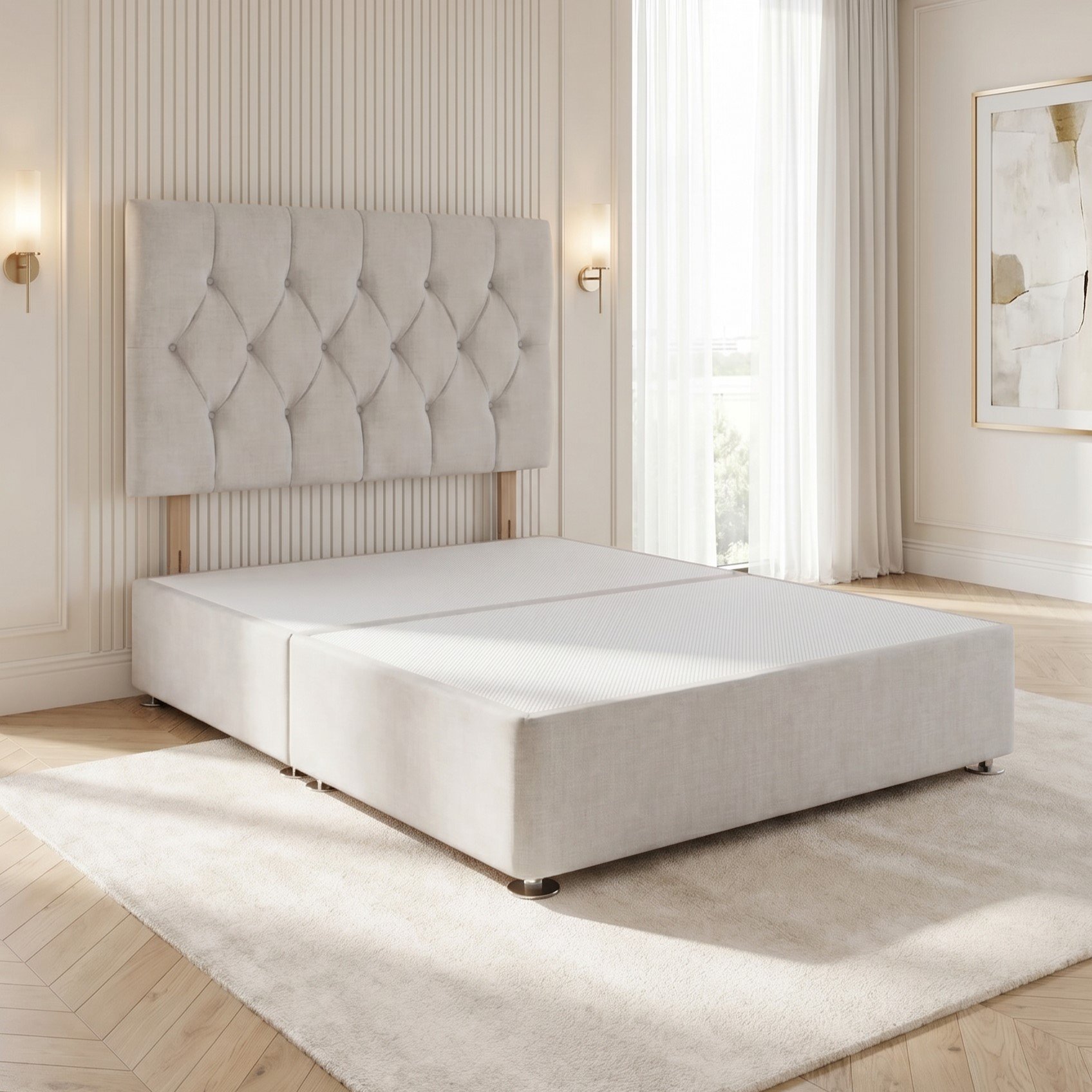 Somnior Chester Linen Single Divan Bed with Headboard - Light Grey