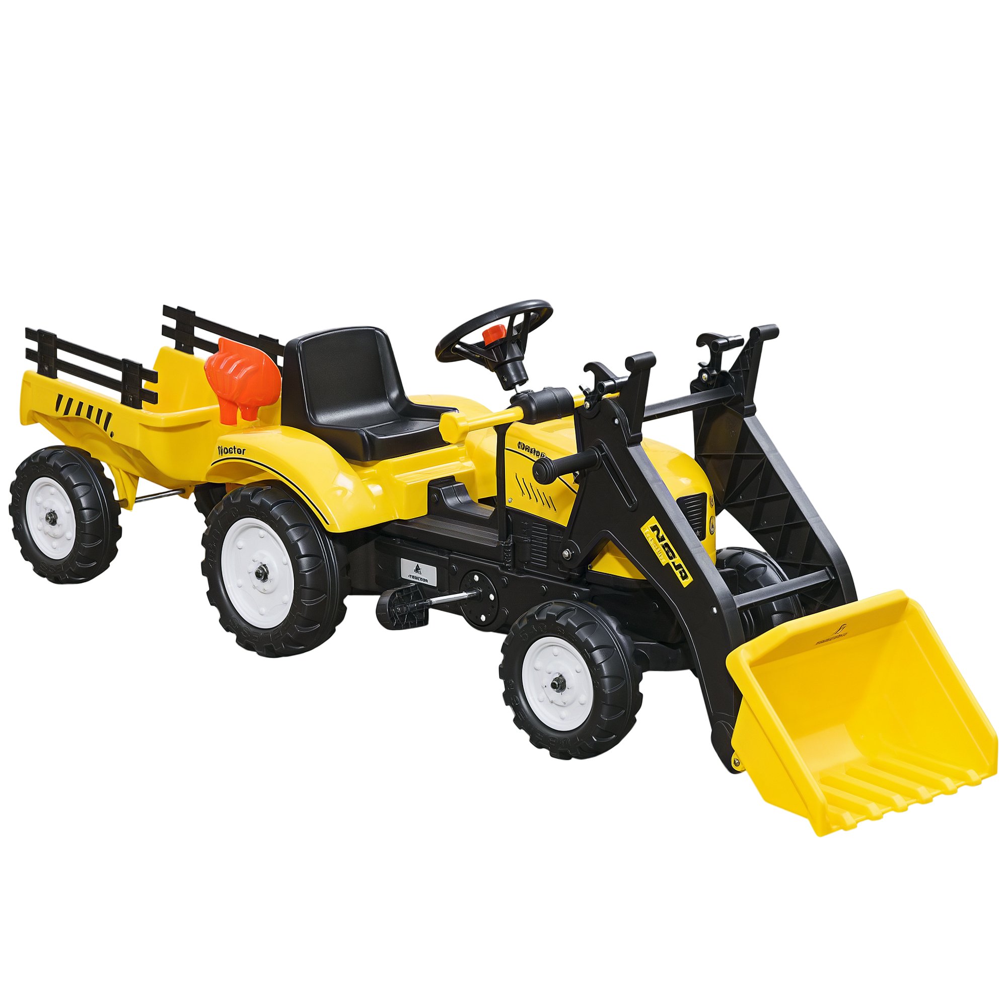 HOMCOM 3 Years Pedal Bucket and Trailer Ride on Digger – Yellow