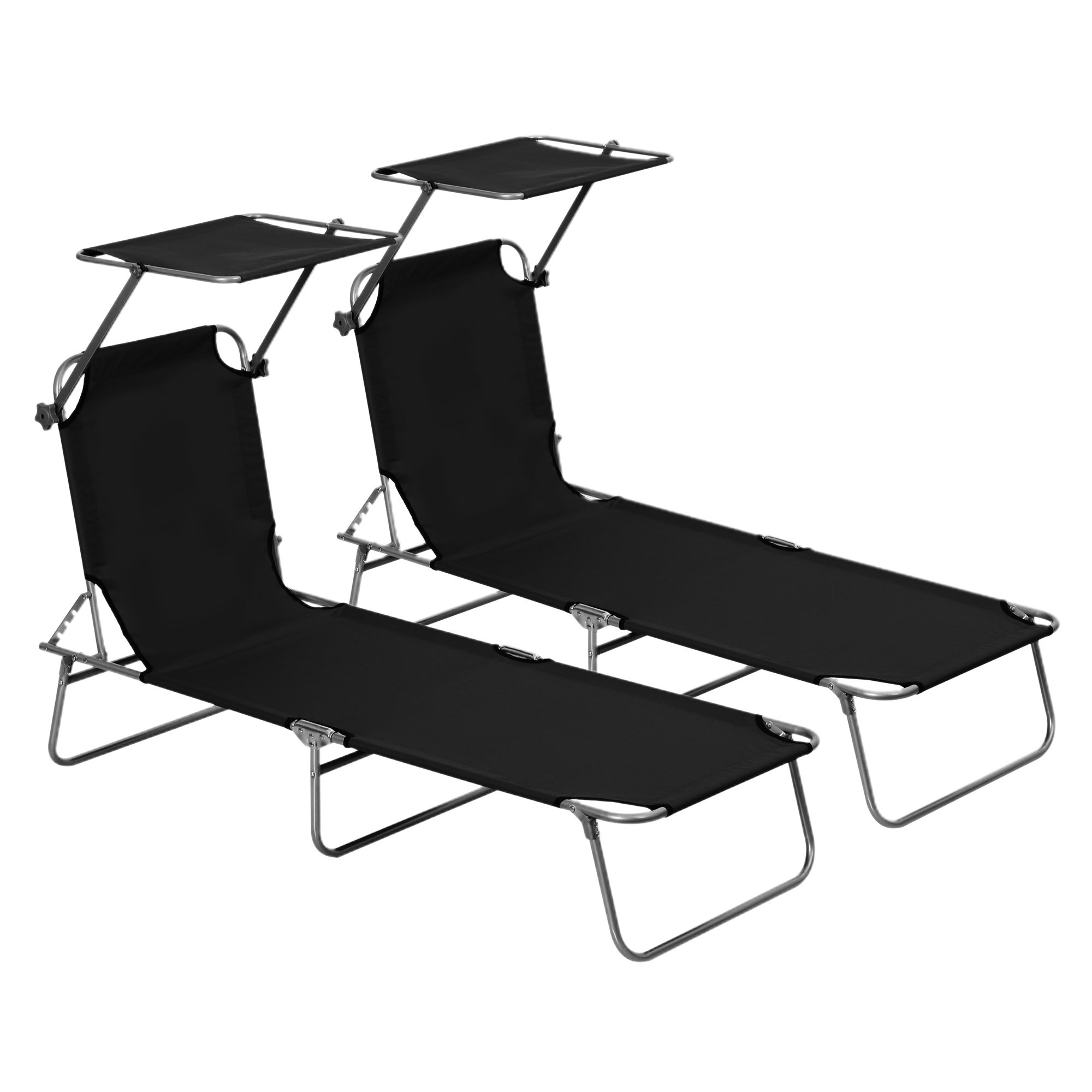 Outsunny Set of 2 Foldable 4 Position Sun Lounger - Black