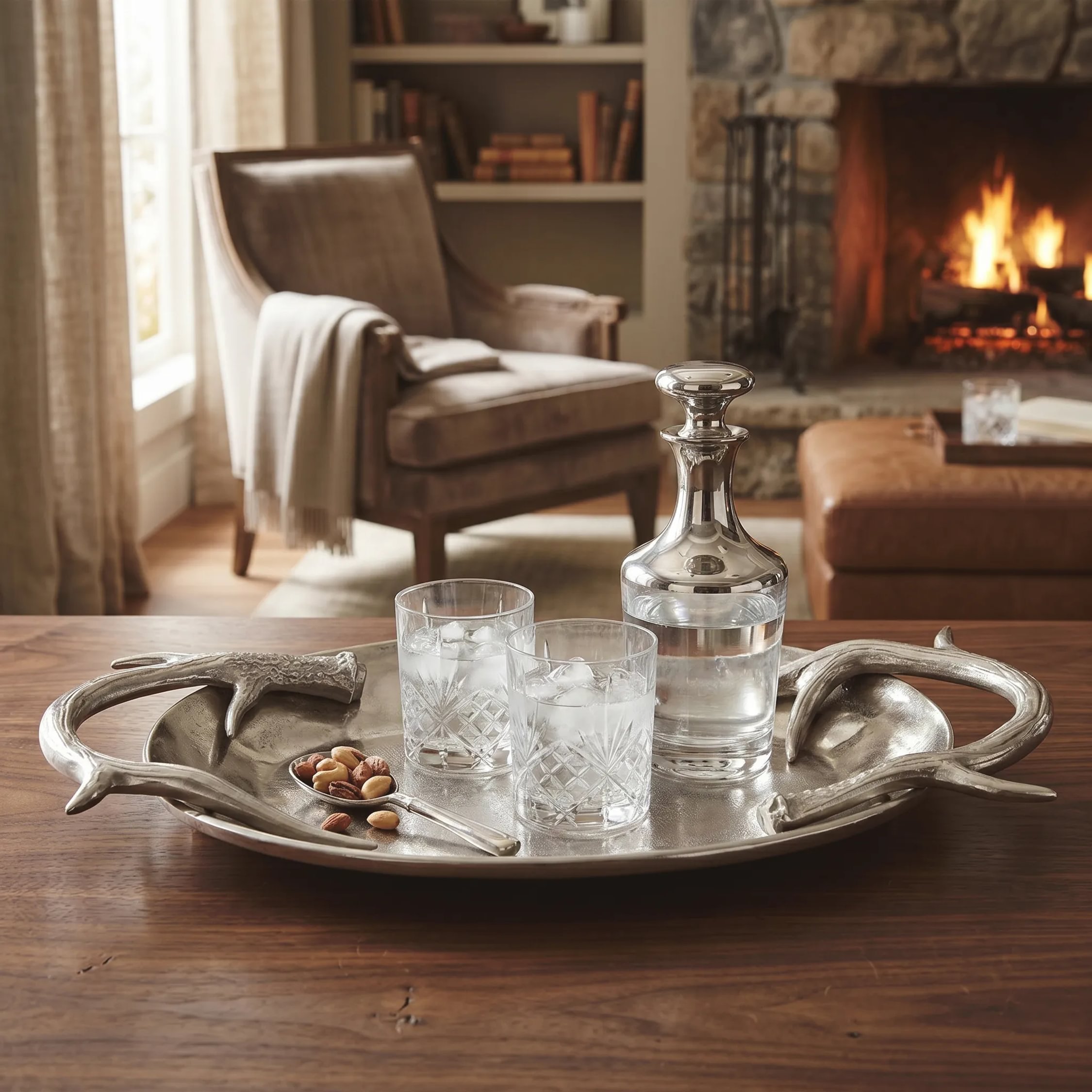 Orsina Antler Nickel Finish Serving Tray