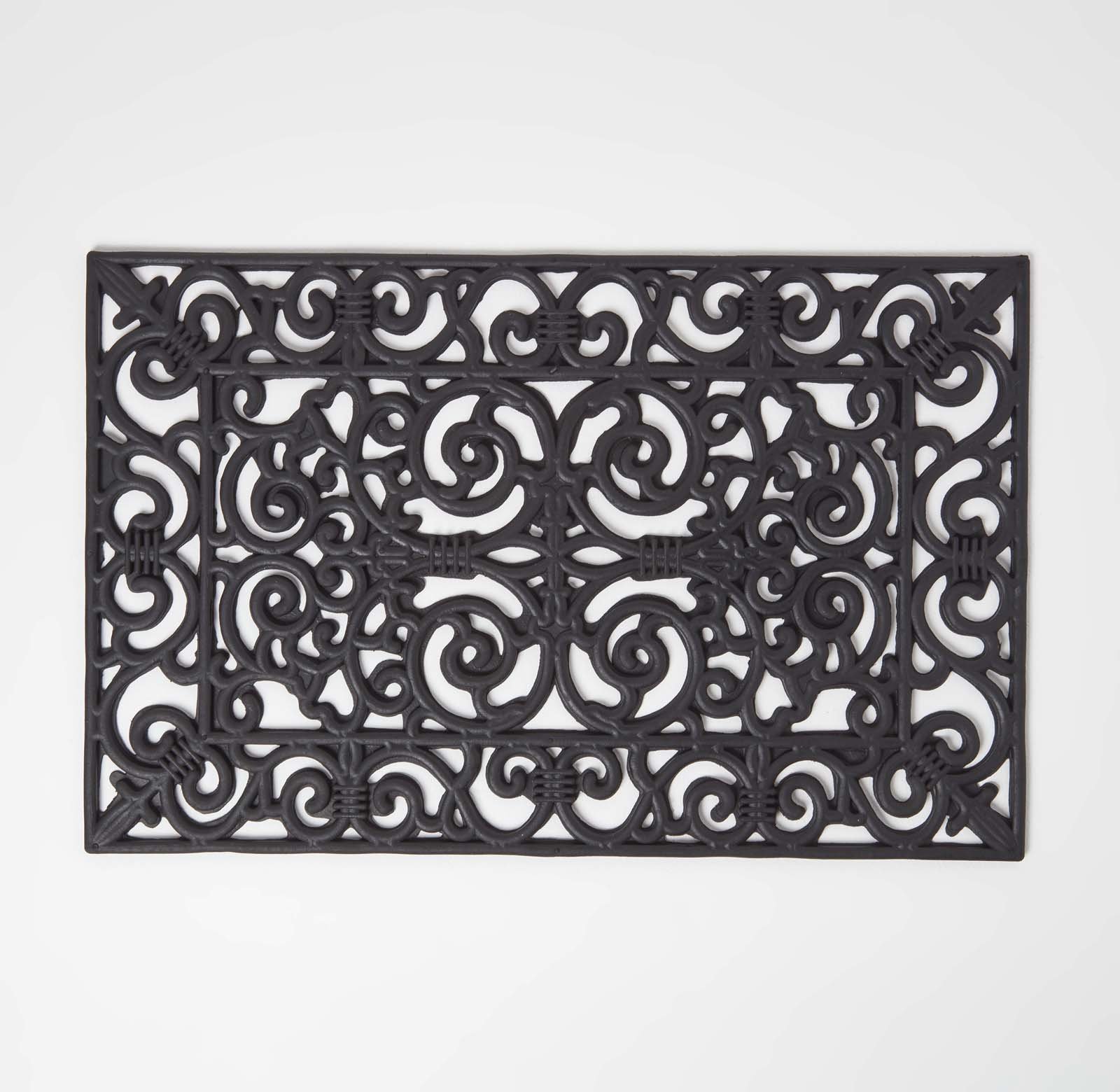 Homescapes Parisian Rubber Doormat – Black Wrought Iron Effect, 70 x 45 cm