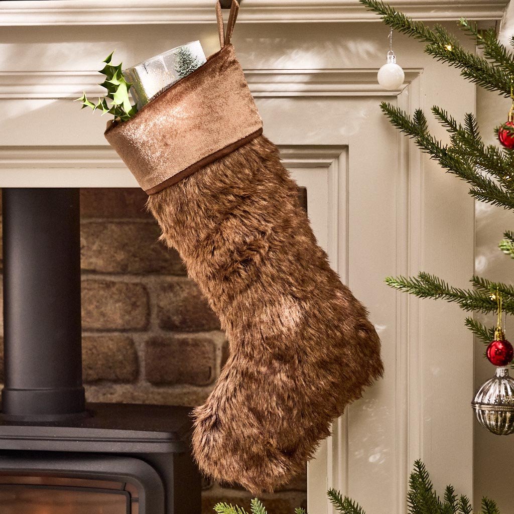 Dibor Fabric Christmas Stocking - Dark Brown