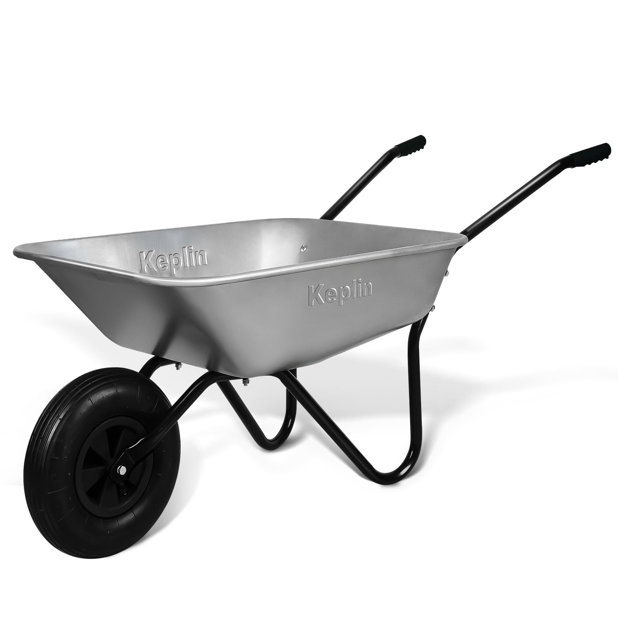 Keplin Pneumatic Tyre Garden Wheelbarrow - 65L - Galvanised And Black