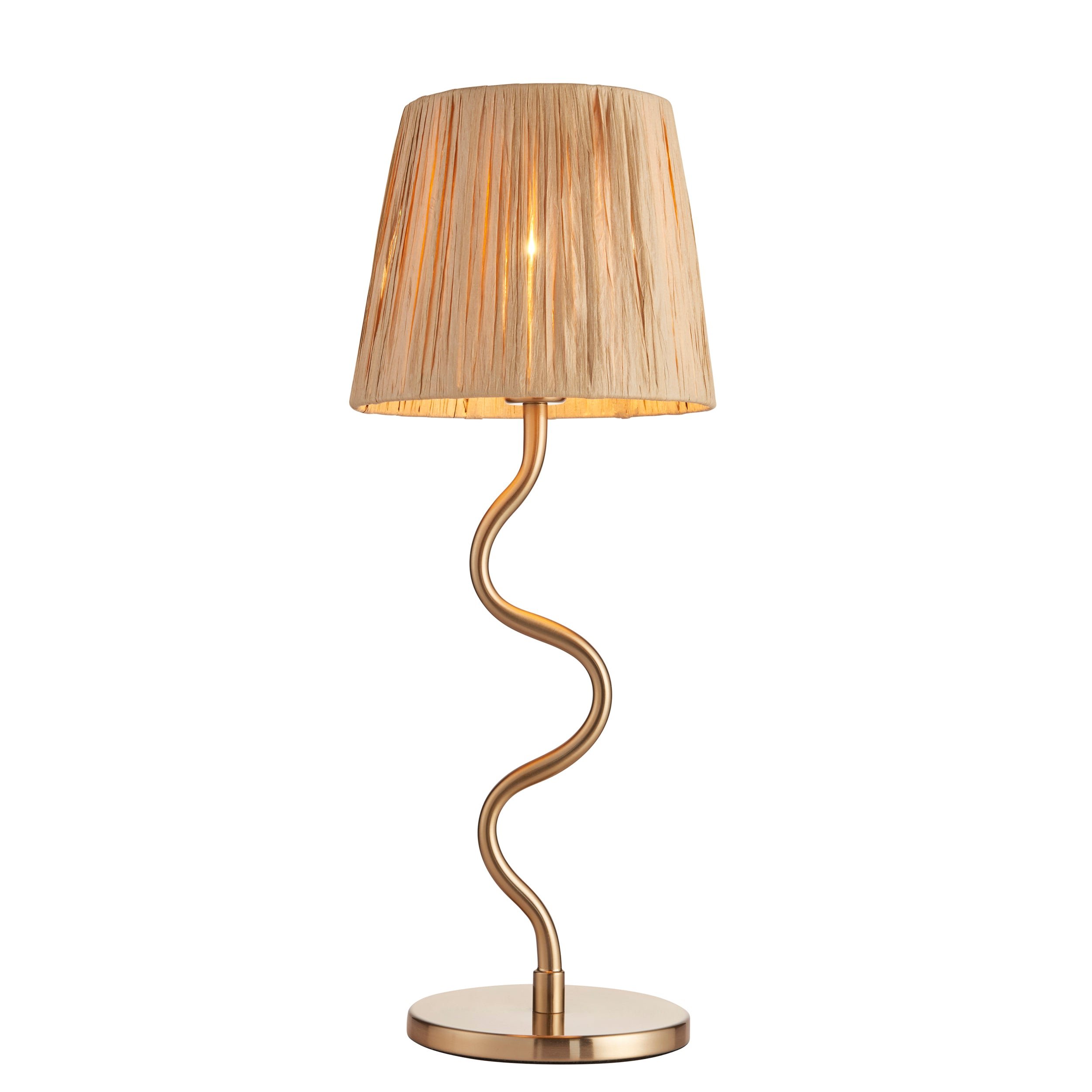 Loops Direct Steel and Raffia Table Lamp - Brushed Aged Brass