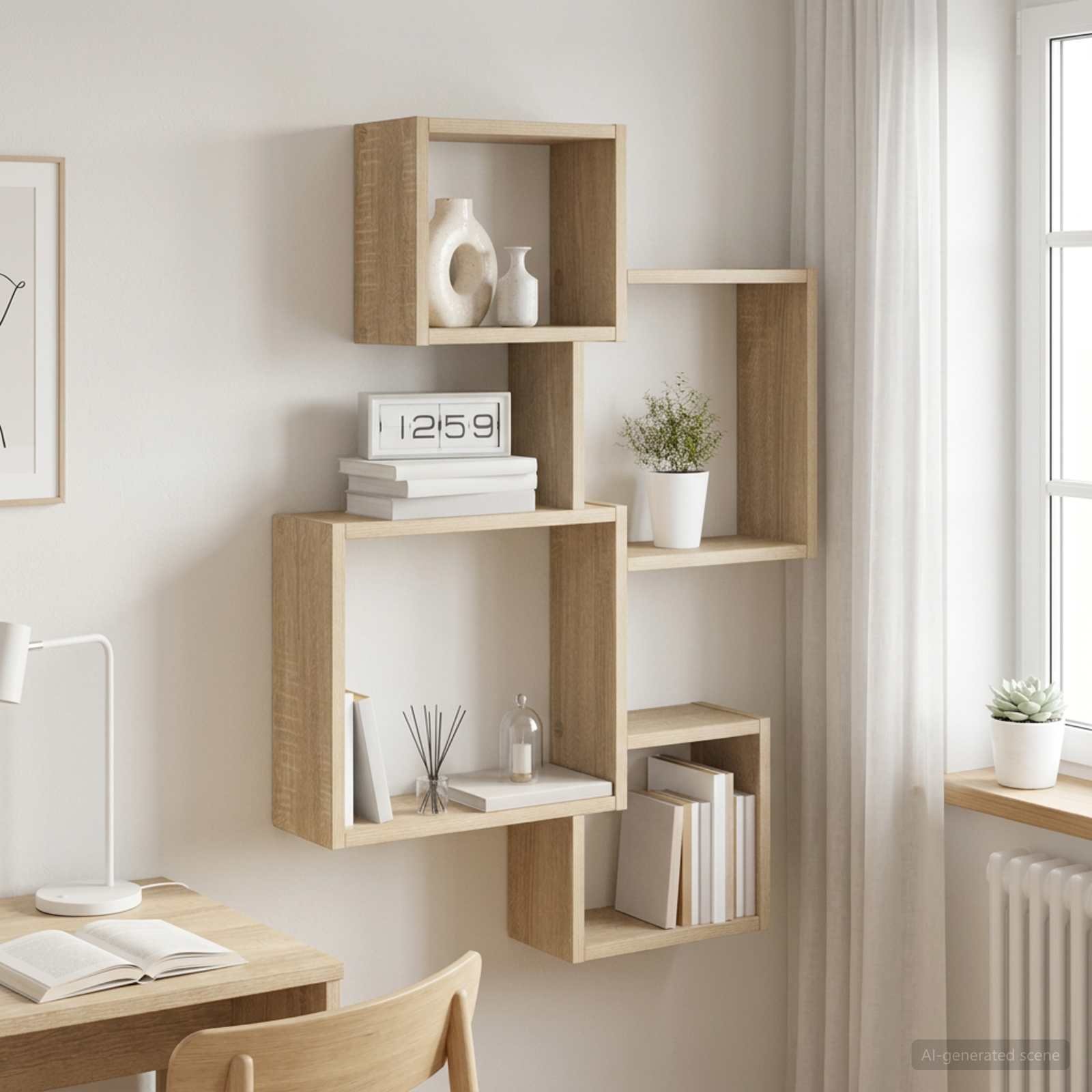 Walplus Engineered Wood Wall Cube Shelf - Light Oak - 64 x 13.5 x 91.5 cm