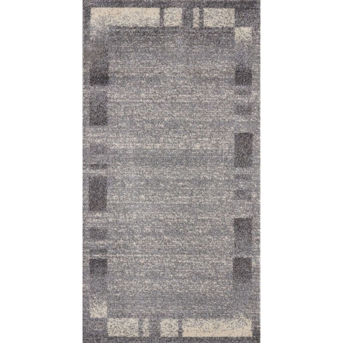 The Rugs Grey and Cream Efes Bordered Runner Rug Stain Resistant - 60 x 110cm