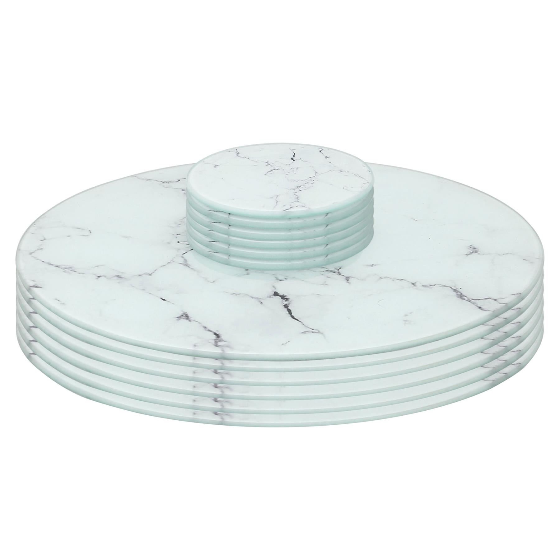 Harbour Housewares 12pc Round Glass Placemats & Round Coasters Set - Marble