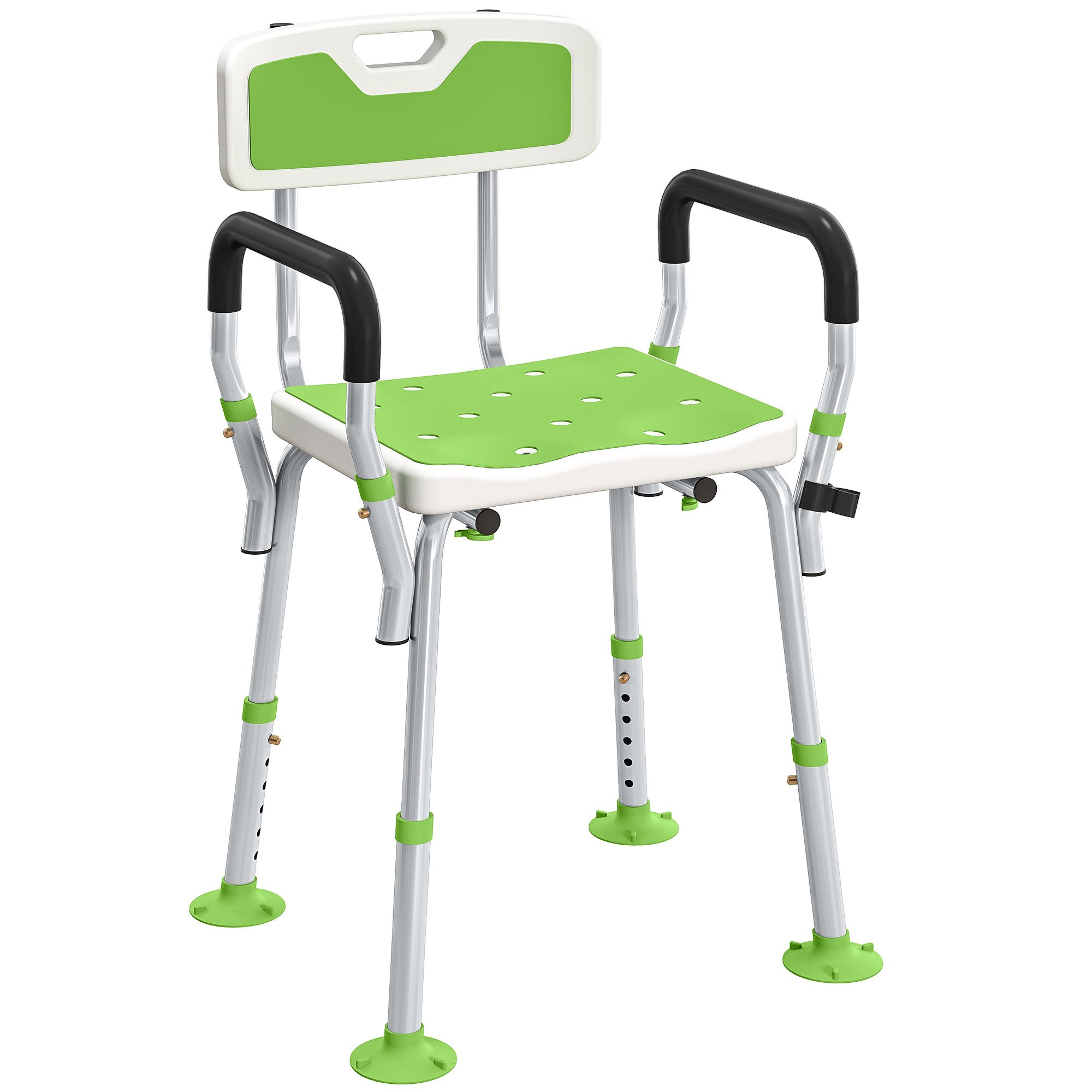HOMCOM EVA Padded Shower Chair with Back and 4 Suction Foot Pads - Green