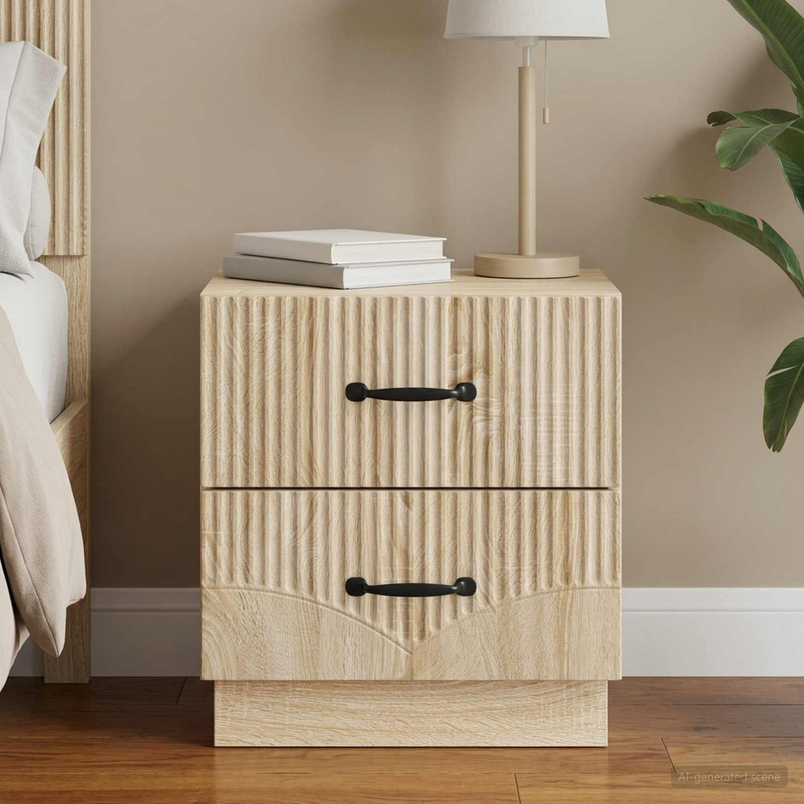 Walplus Engineered Wood Bedside Cabinet - Sonoma Oak - 43 x 34.5 x 44.5 cm