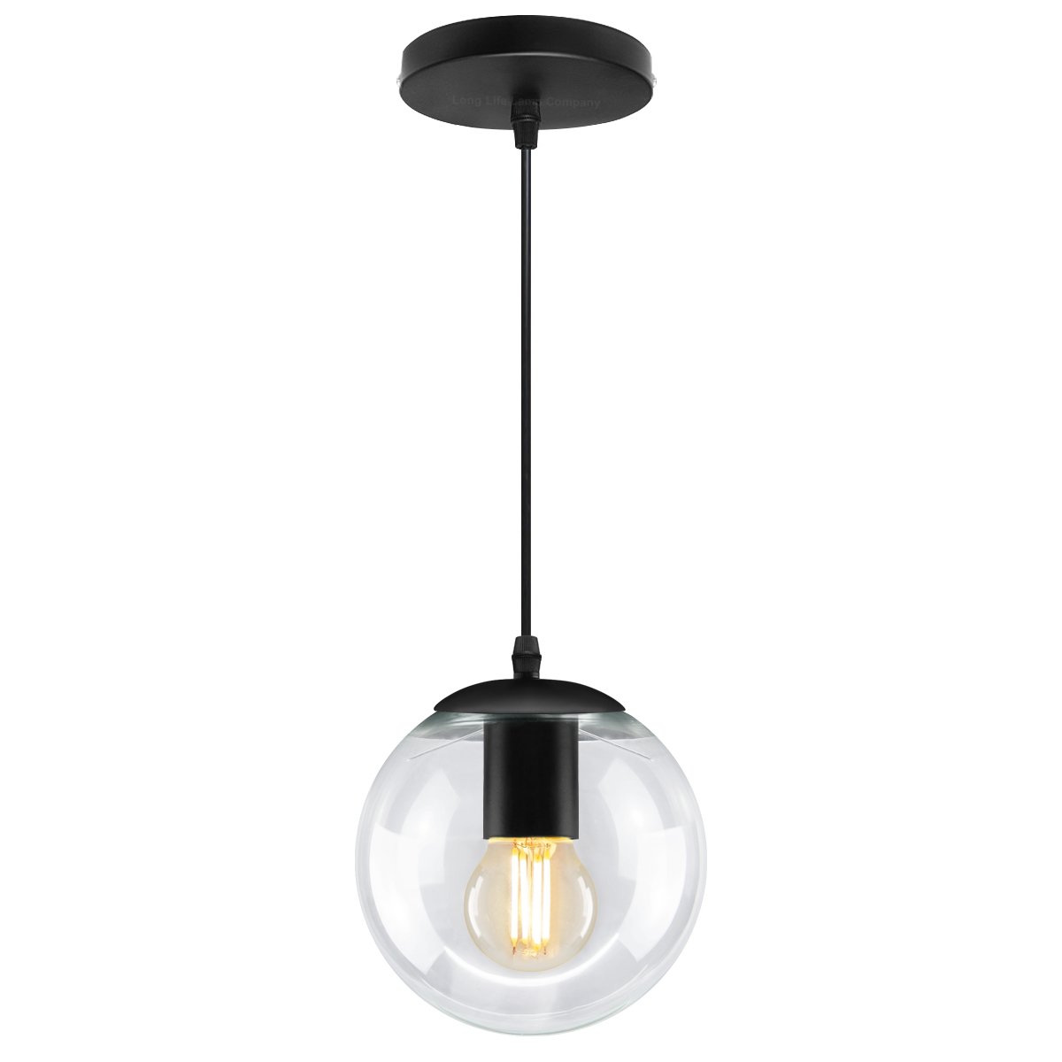 Energy Light Bulbs Clear Glass Mini Globe Ceiling Pendant Light - Black