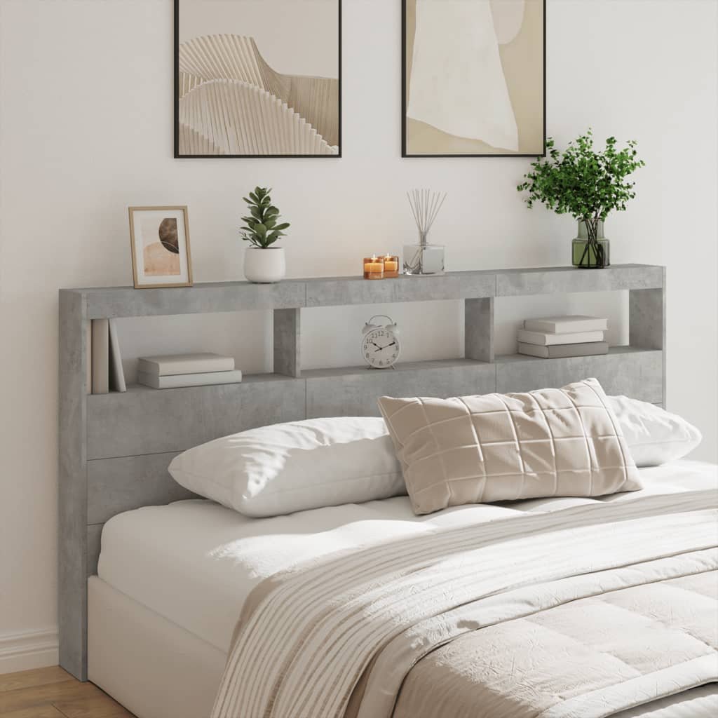 Walplus Wood LED Headboard Cabinet - Granite Grey - 200 x 17 x 102 cm