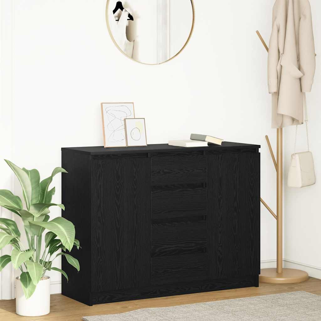 Walplus Engineered Wood Drawer Sideboard - Black Oak - 100.5 x 35 x 76 cm