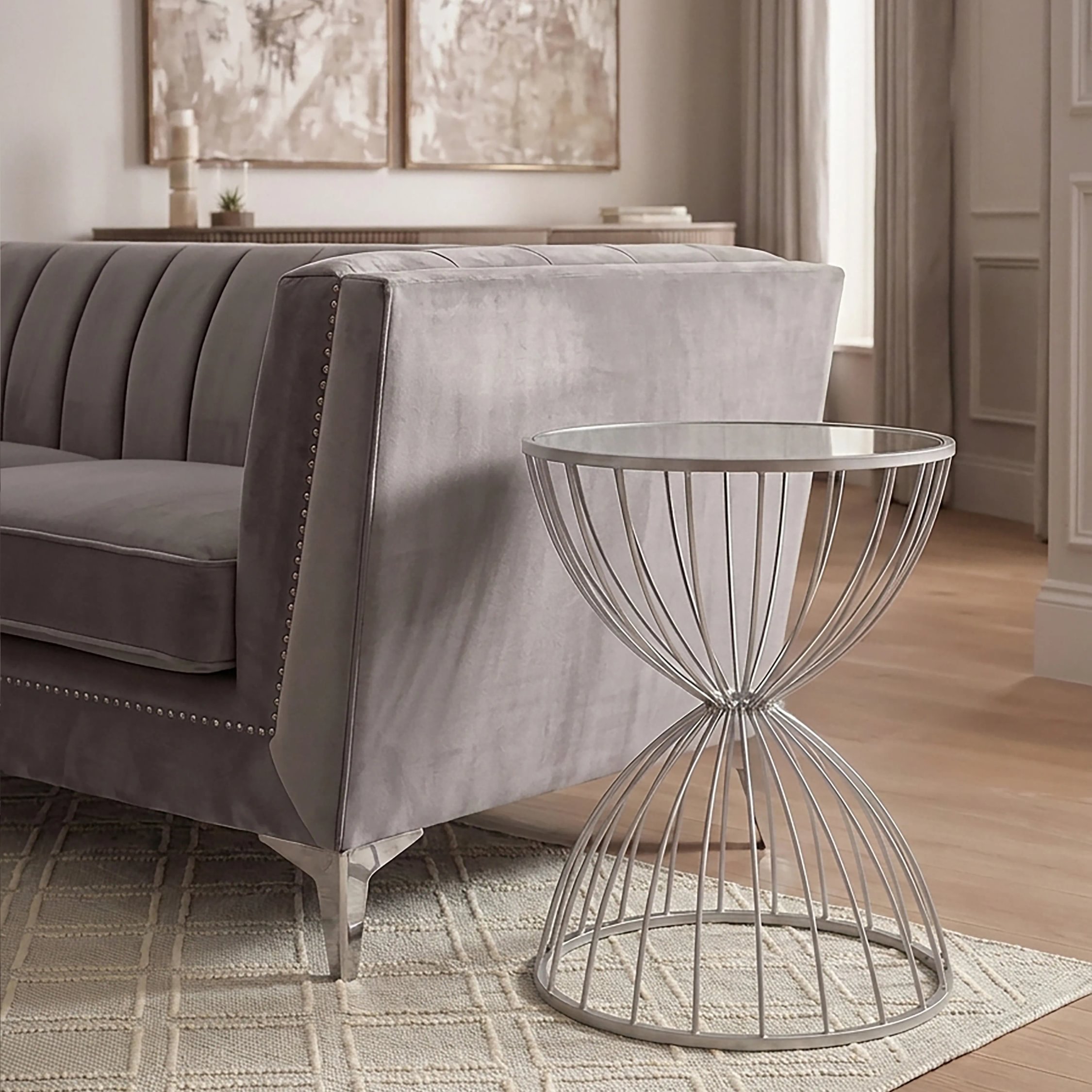 Orsina Jolie Hourglass Mirrored Top Side Table – Silver