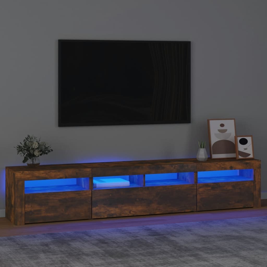 Walplus Engineered Wood RGB LED TV Cabinet - Smoked Oak - 210 x 35 x 40 cm