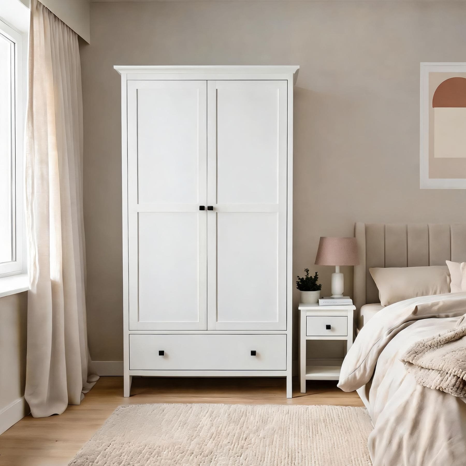 Home Source Bellevue 2 Door 1 Drawer Wardrobe - White