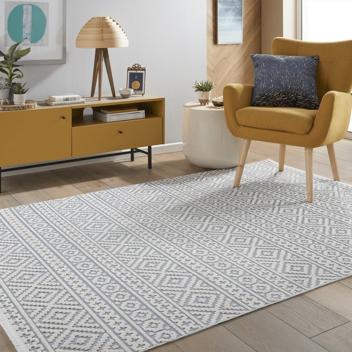 Mega Flooring Blue Modern Geometric Rug - 160 x 220cm