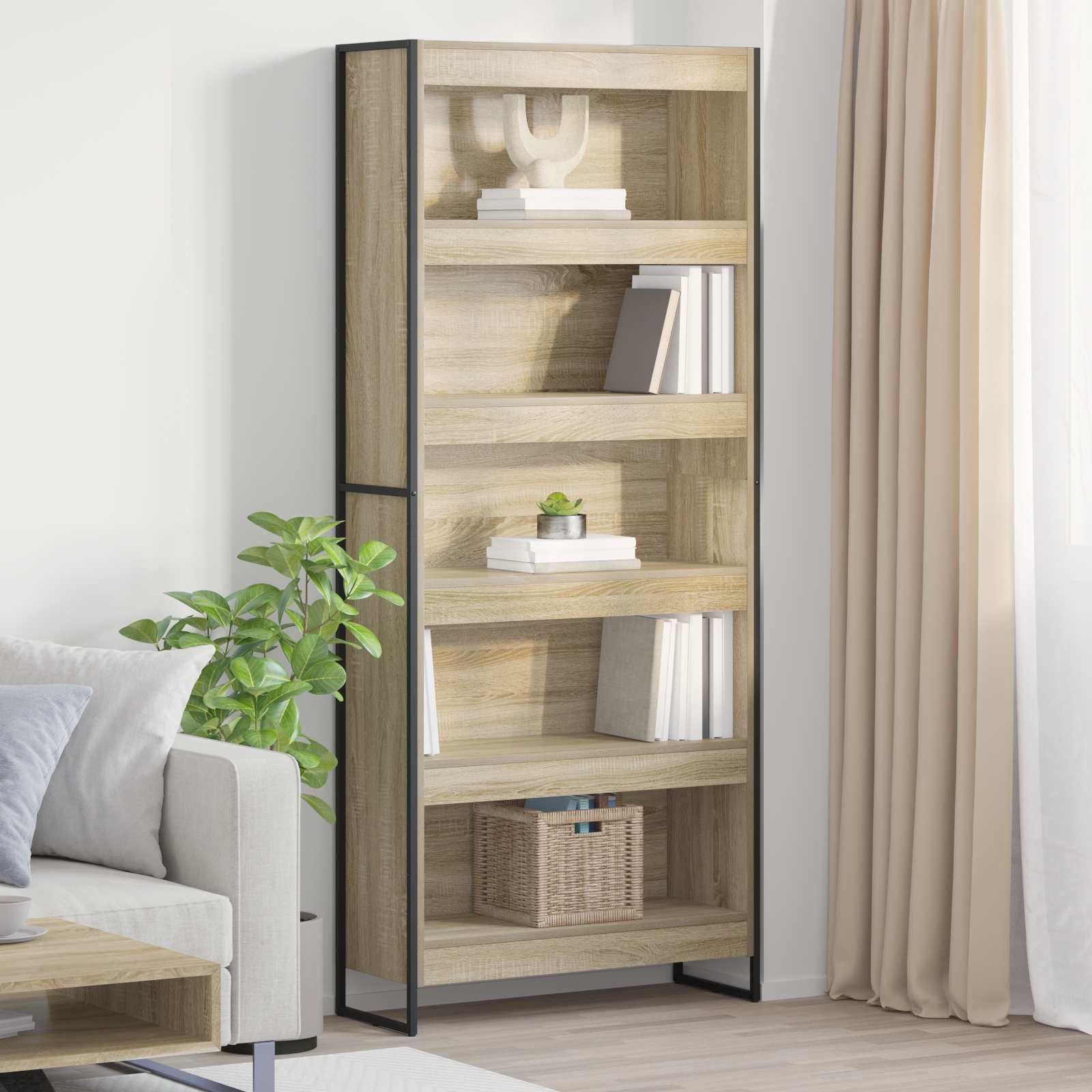 Walplus Engineered Wood Book Cabinet - Light Oak - 80 x 30 x 189.5 cm