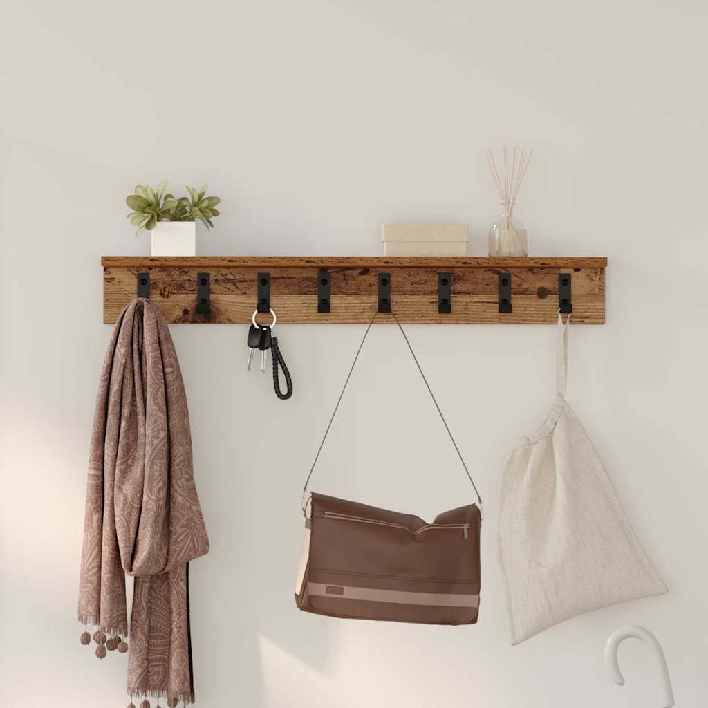 Walplus Engineered Wood Wall-Mounted Coat Rack - Old wood - 80 x 10.5 x 10.5 cm
