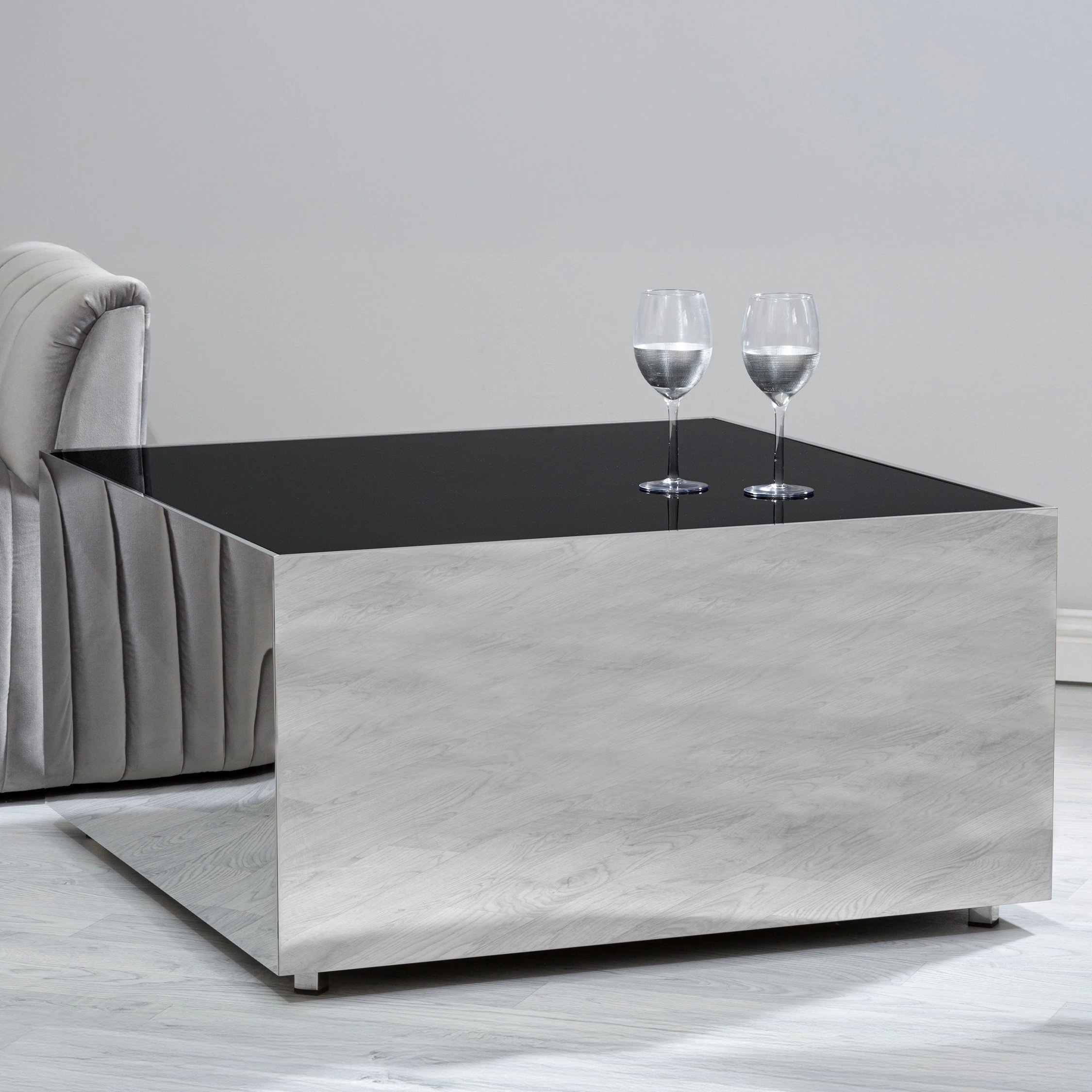 Orsina Carlox Square Glass Coffee Table - Black And Chrome