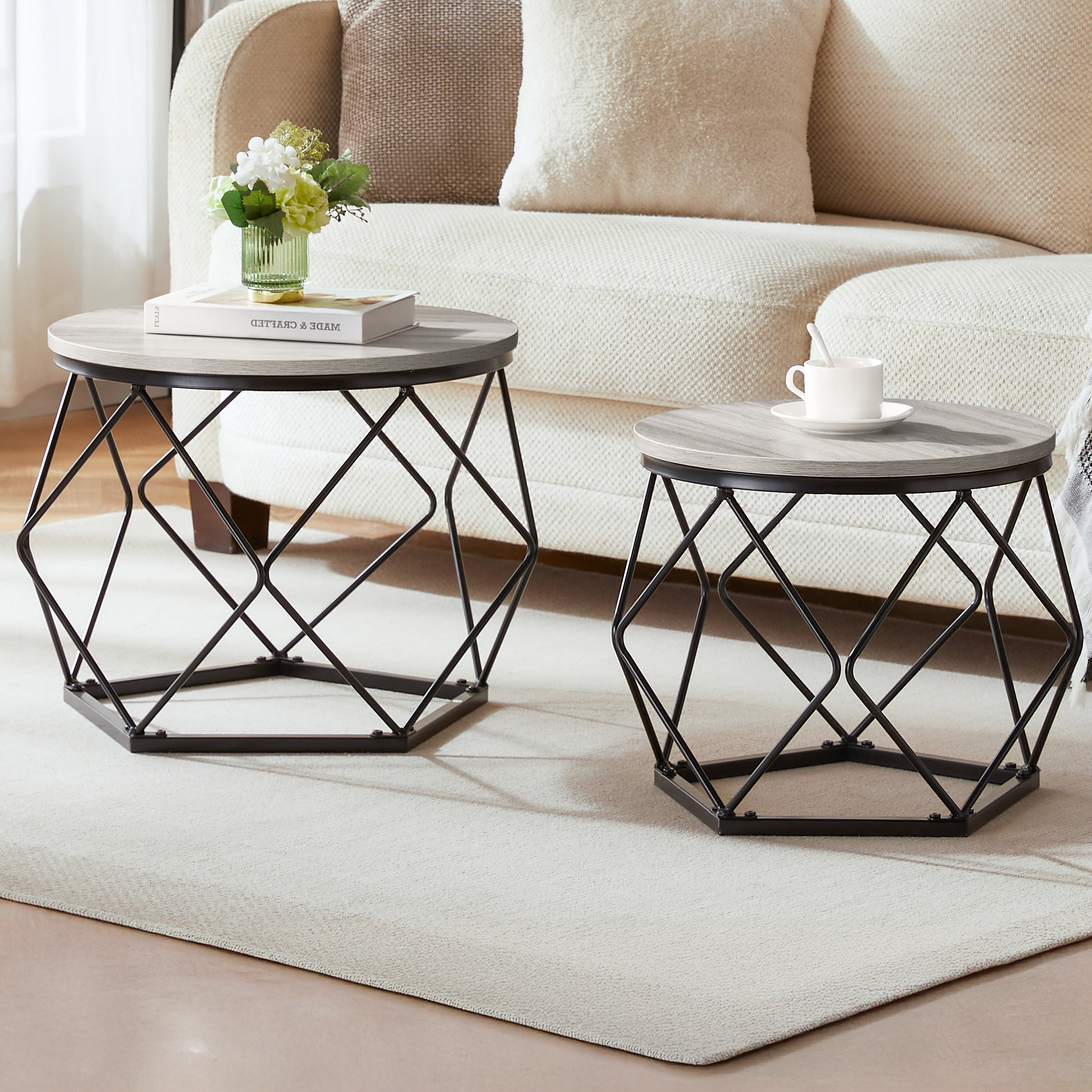 Vida Designs Brooklyn Nest of 2 Geometric Tables - Grey