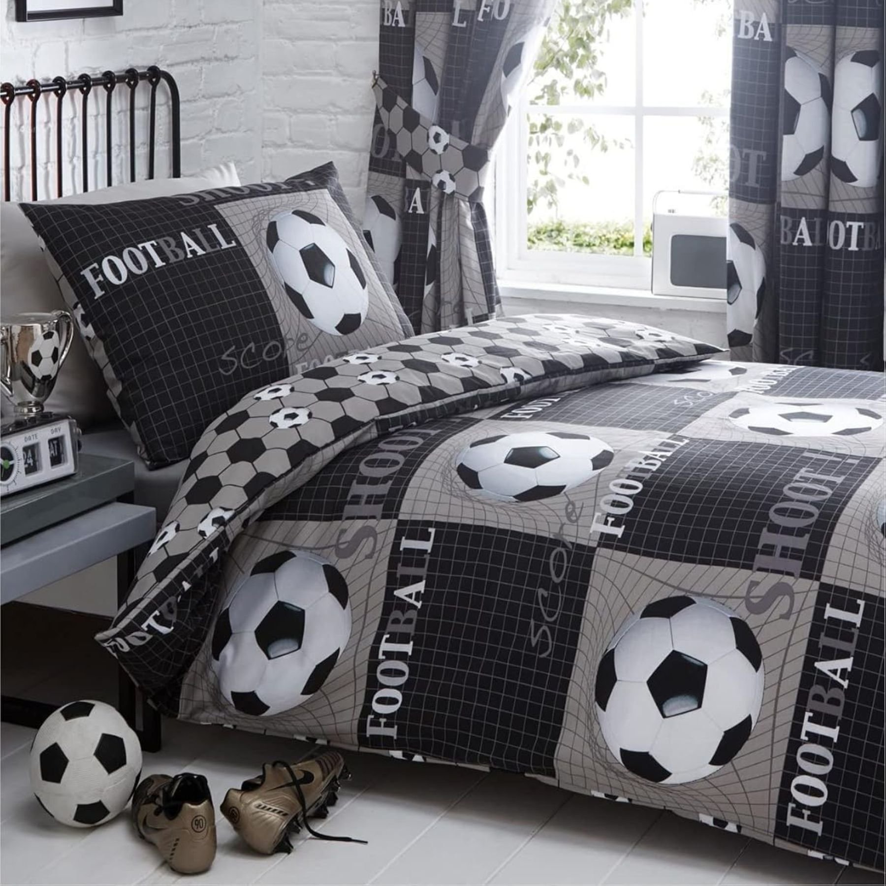 Portfolio Home Football Black And Grey Duvet Cover Set - Double