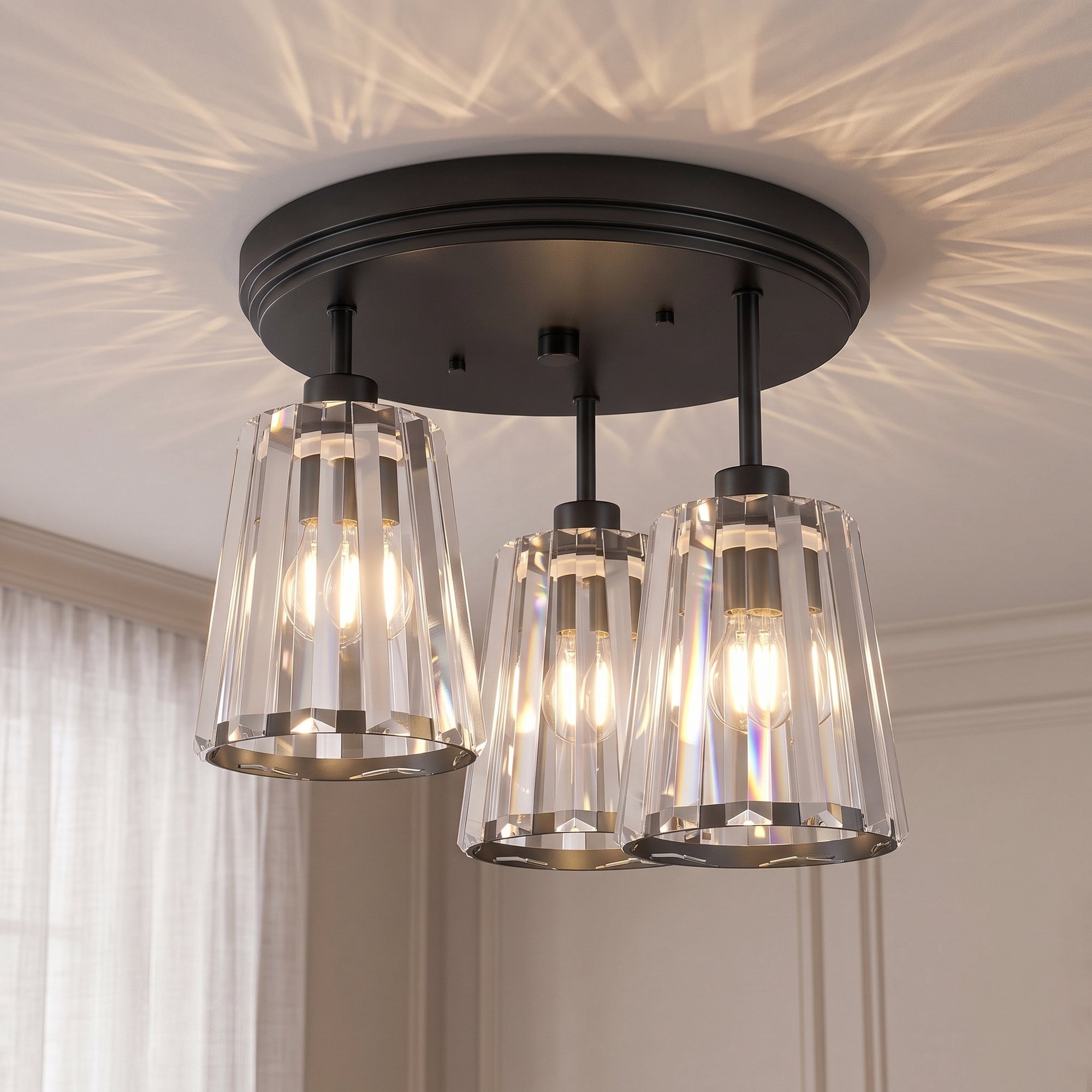 HOMCOM 3 Light 40W E27 Crystal Glass Ceiling Light – Black