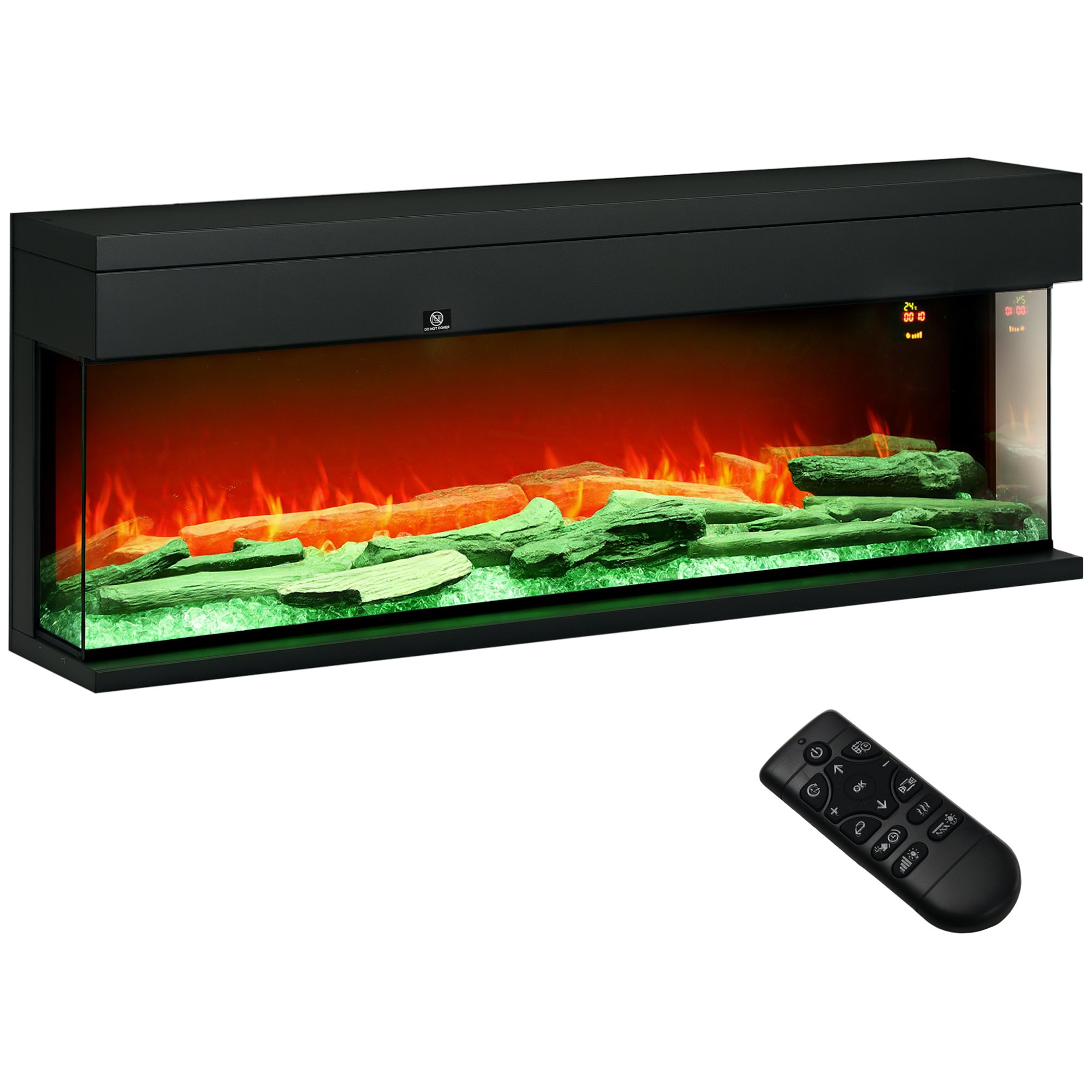 HOMCOM 7 LED Flame Effect 127cm Wall Mounted Electric Fireplace - Black