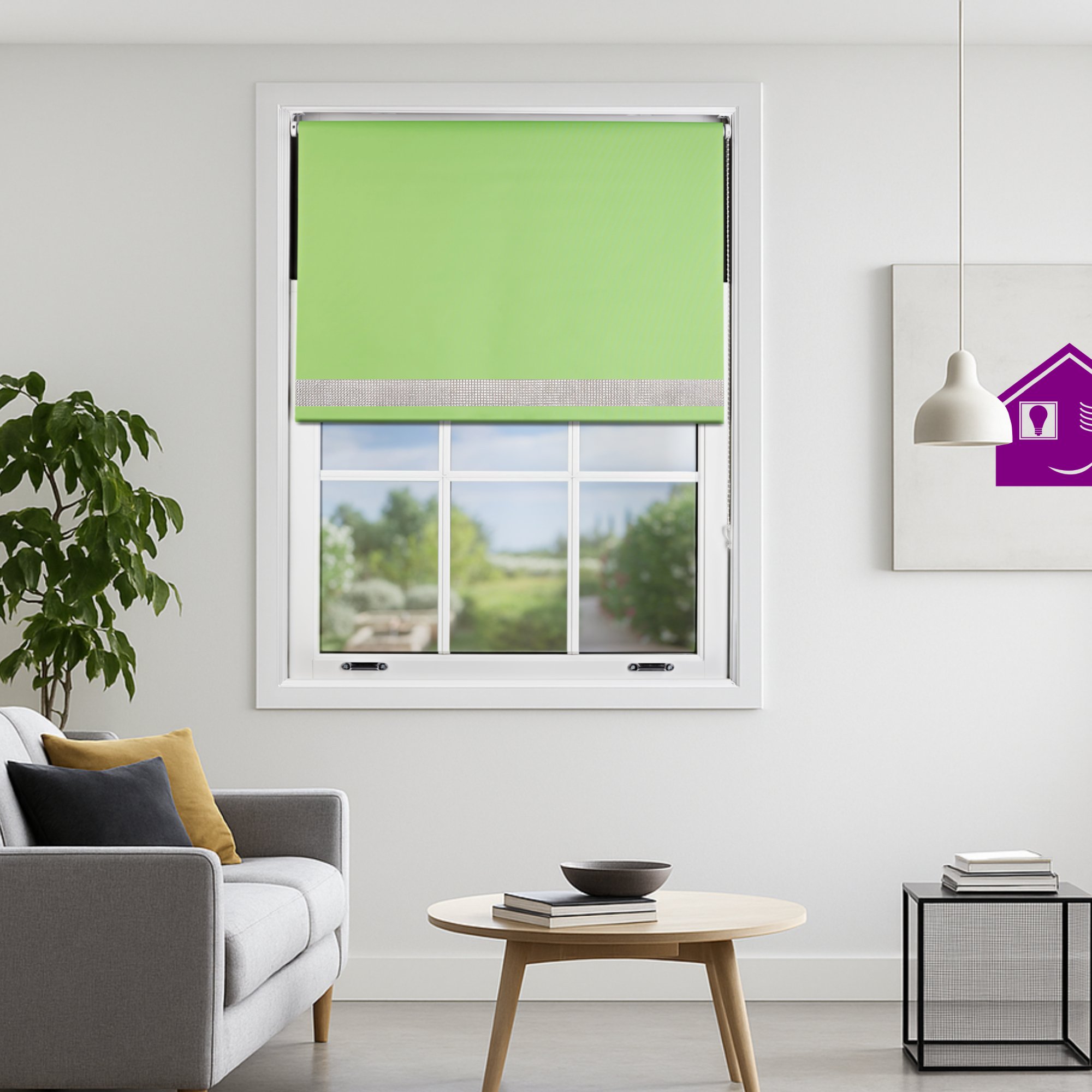 Furnished Lime Blackout Roller Blind Diamante Strip - 60 x 165cm