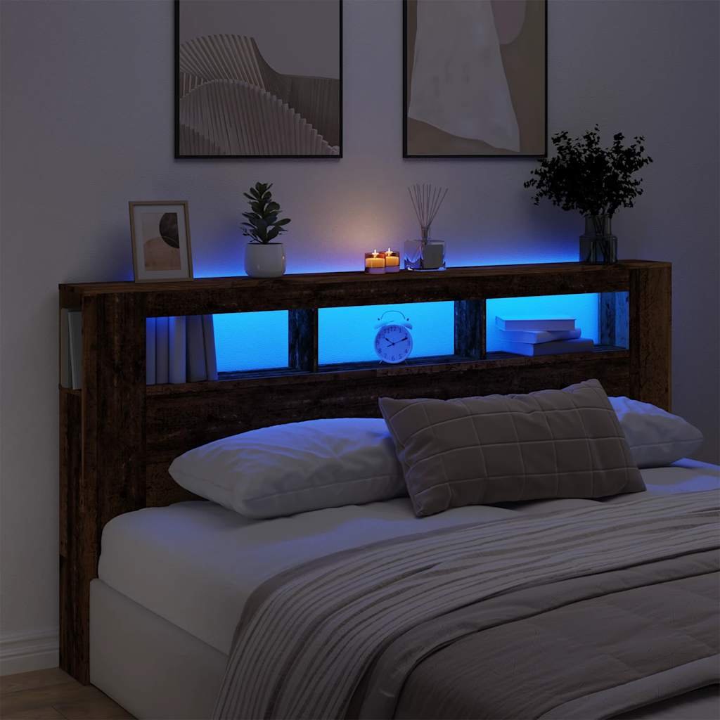 Walplus Engineered Wood LED Headboard - Dark Wood - 200 x 18.5 x 103.5 cm