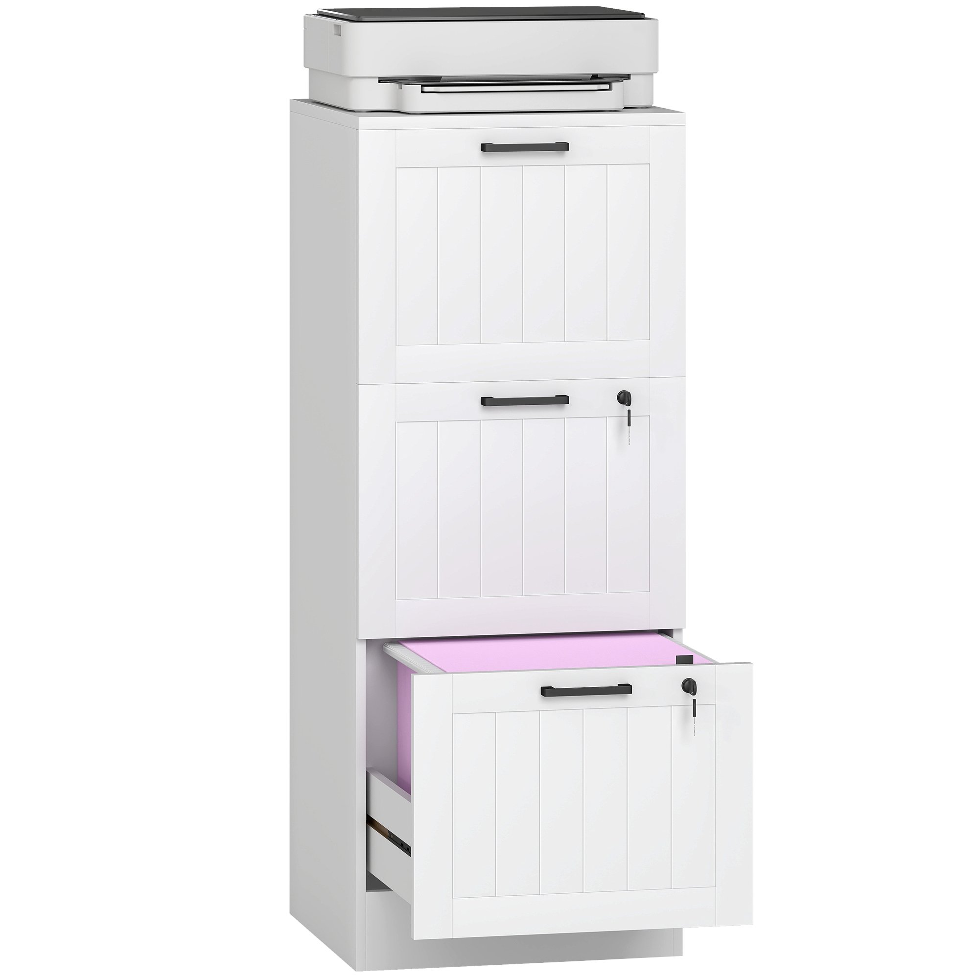 HOMCOM 3 Drawer Filing Cabinet with Adjustable Hanging Bars - White