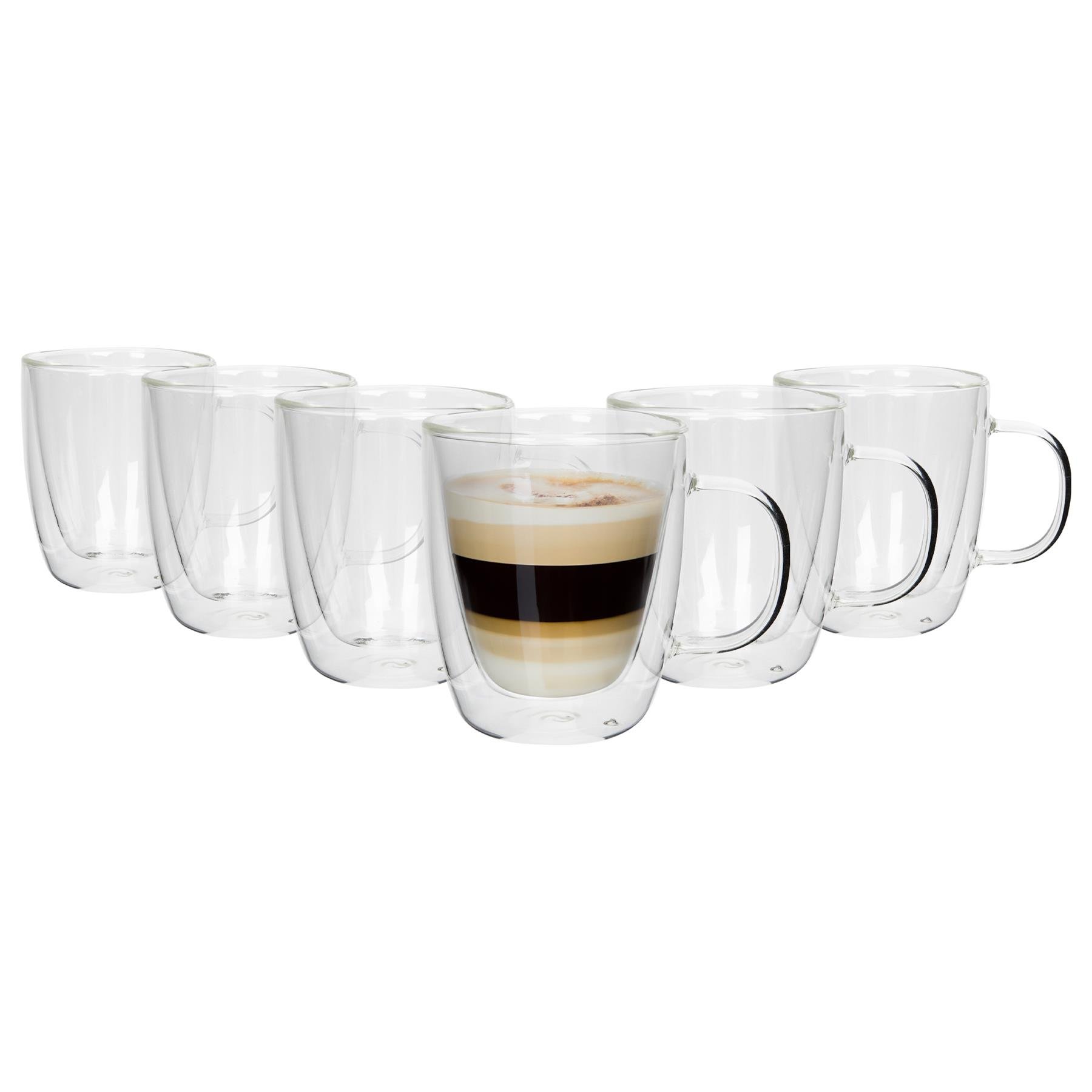 Rink Drink Double-Walled Glass Coffee Cups Set - 386ml - Pack of 6