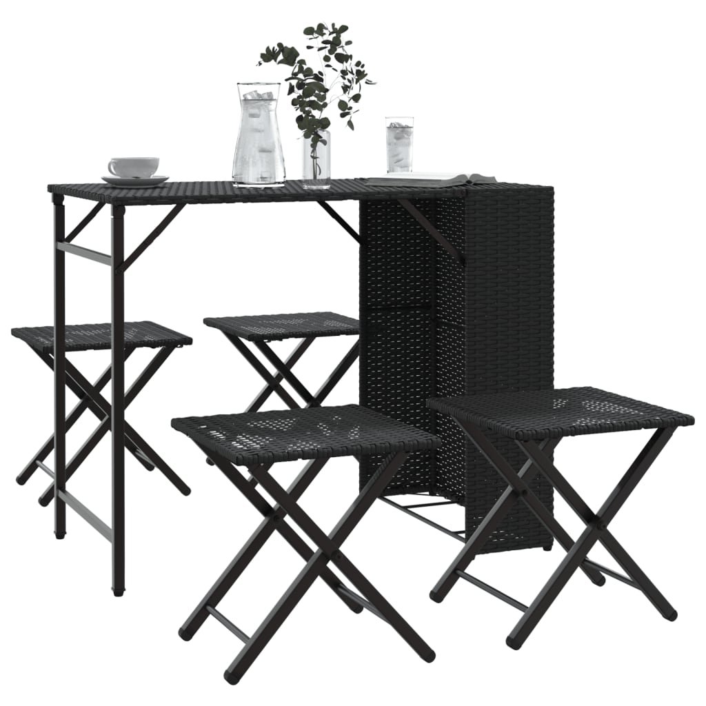 Walplus 5 Piece Poly Rattan Outdoor Furniture Set - Black - 90 x 55 x 73 cm