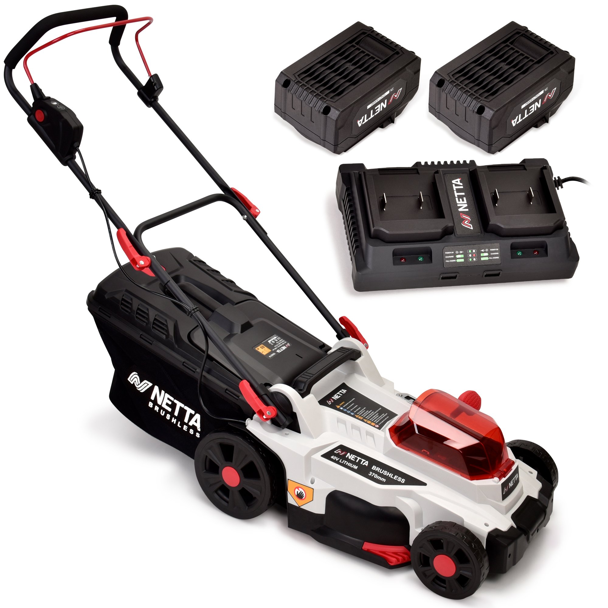 NETTA 40V Cordless Lawnmower with Battery and Charger - 37cm Cutting Width