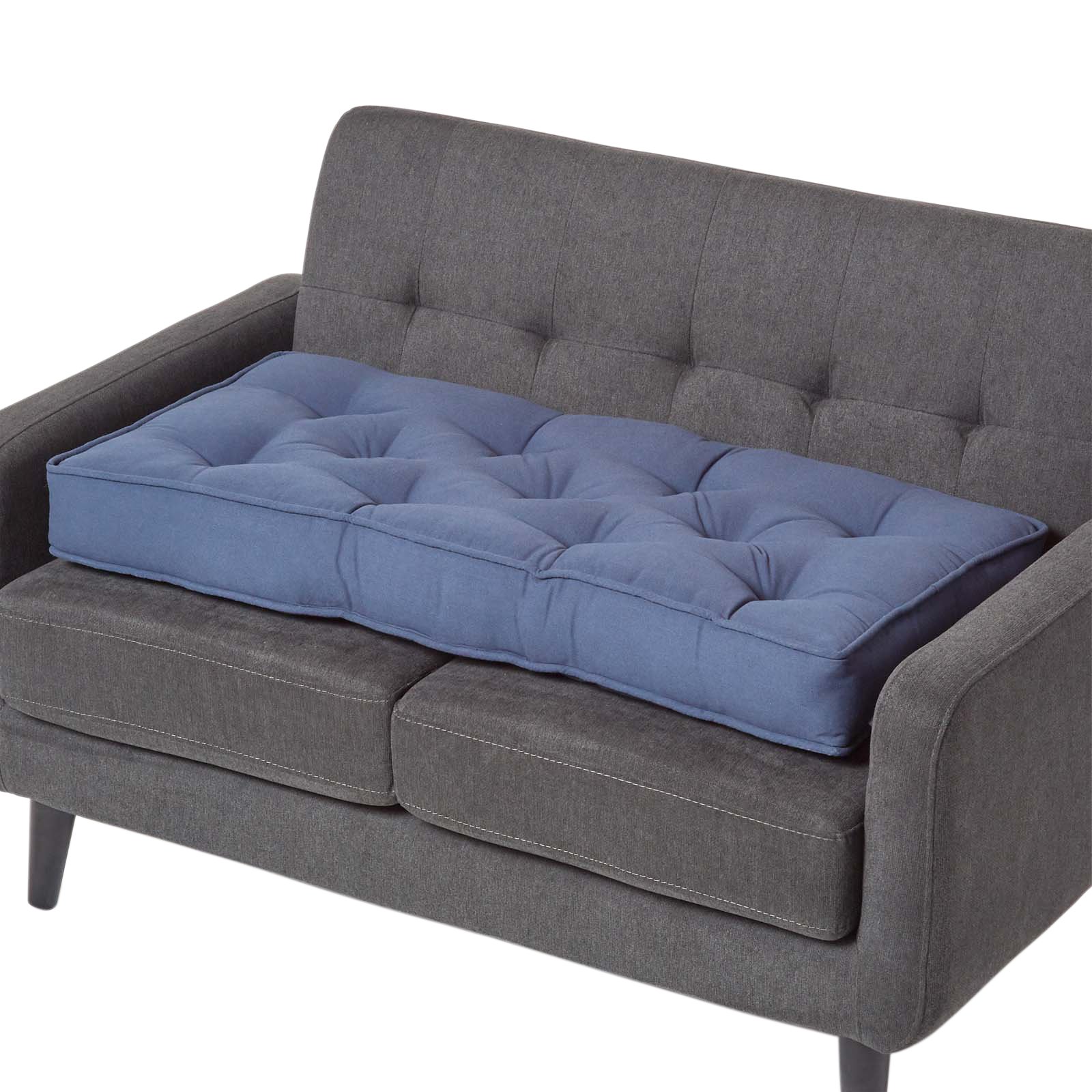 Homescapes Cotton 2 Seater Sofa Booster Cushion - Navy Blue