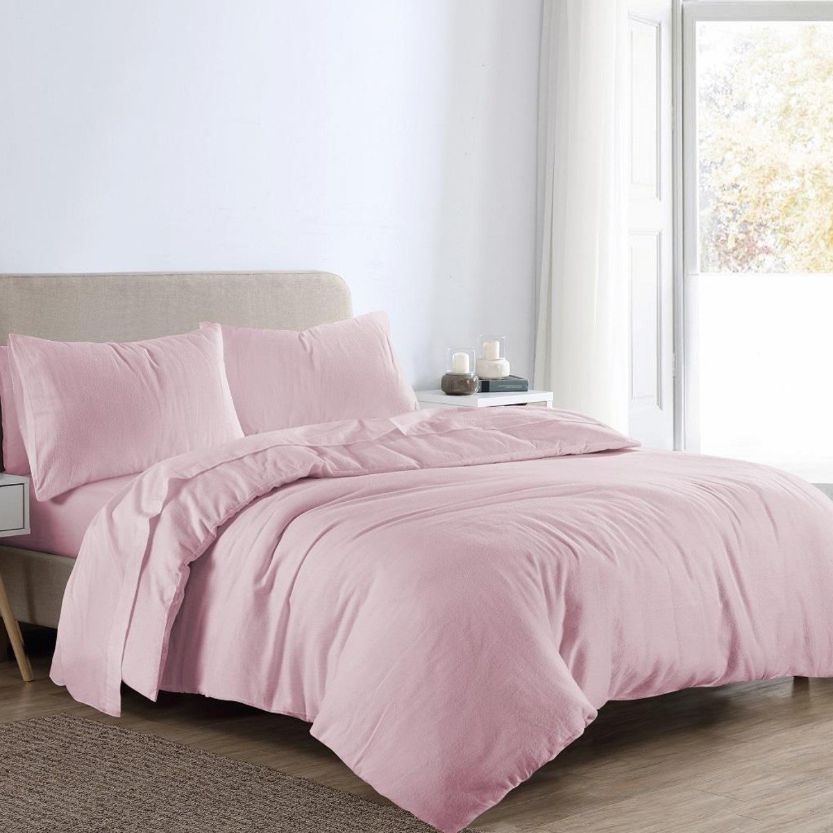 HomeSpace Direct Plain Dye Brushed Pink Duvet Cover Set - Super King