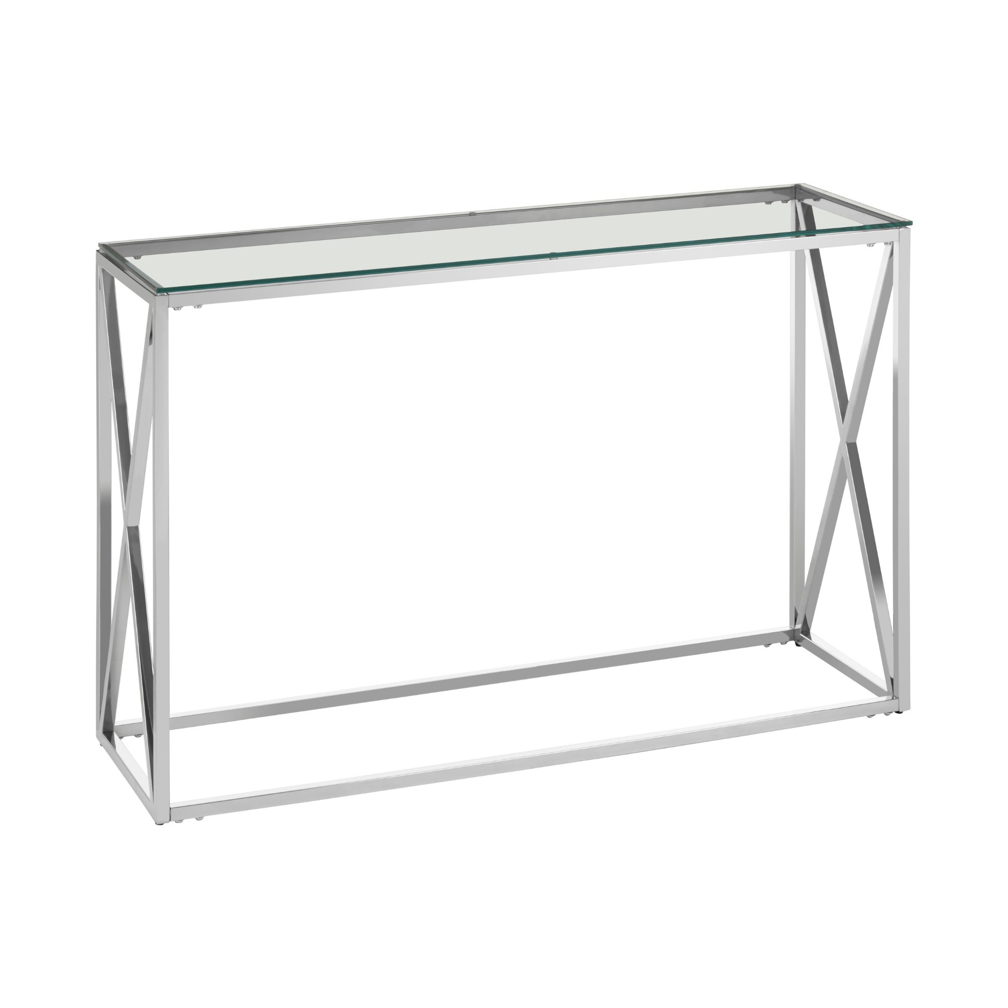 Orsina Allure Cross Design Console Table – Silver & Clear