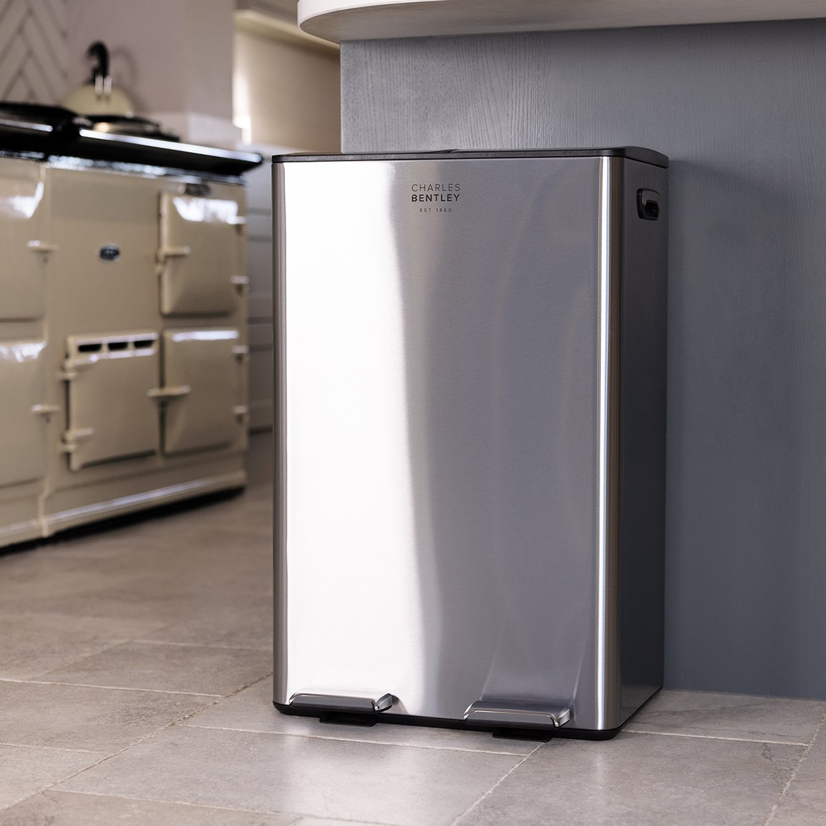 Charles Bentley 60L Double Compartment Kitchen Bin - Grey