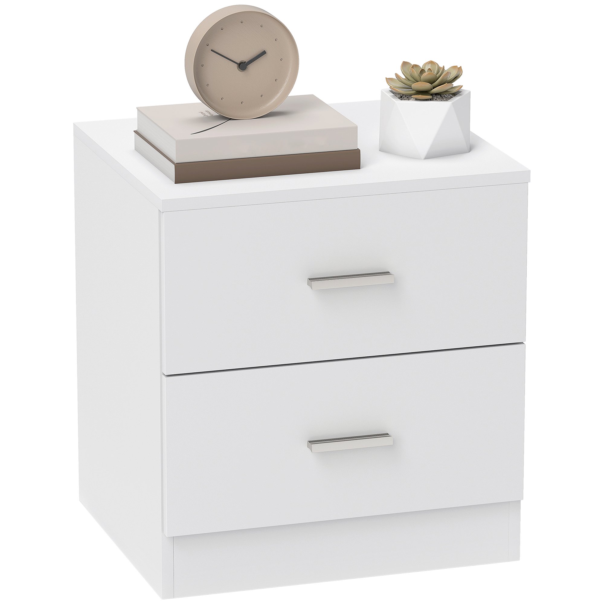 HOMCOM 2 Drawers Bedside Table with Storage - White