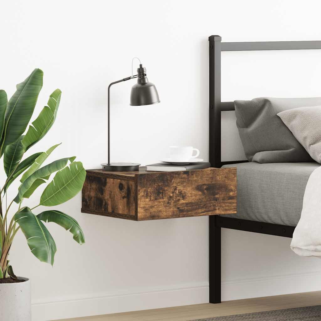 Walplus Engineered Wood Floating Nightstand - Dark Oak - 40 x 30 x 15 cm